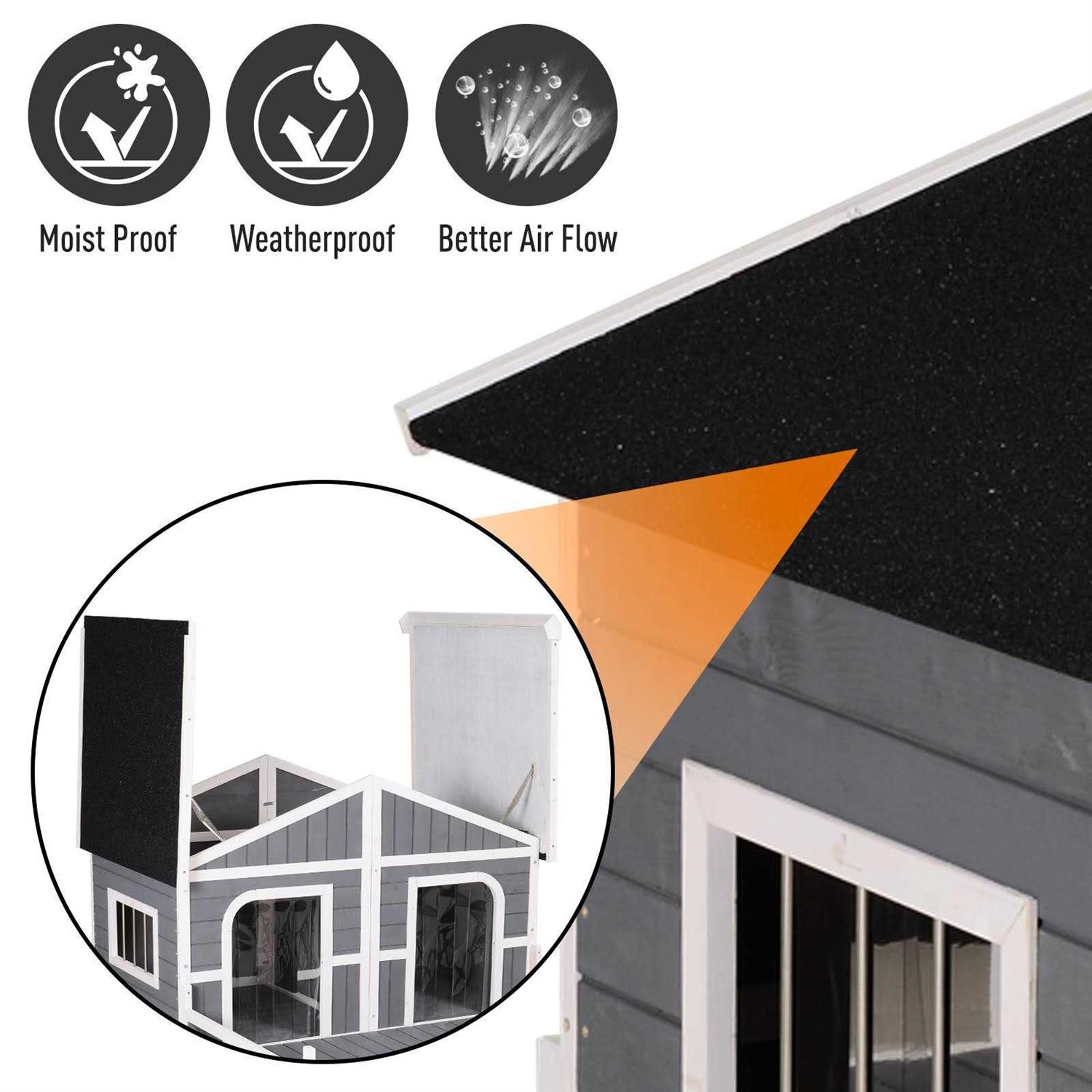 PawHut 59x64x39 Wood Large Dog House Cabin Style Elevated Pet Shelter w/Porch Deck - Nail Gallerys