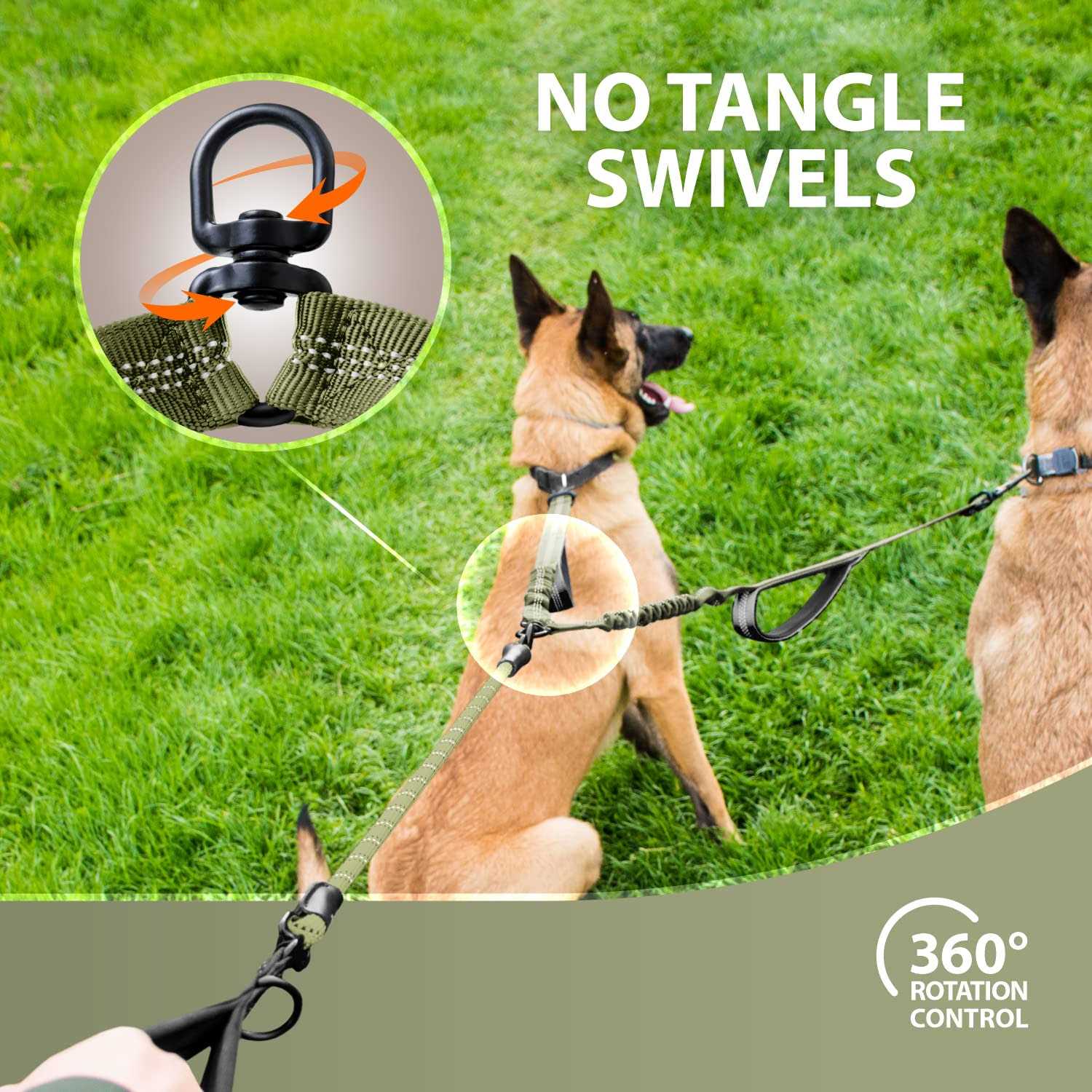 SparklyPets Double Dog Leash for 2 Dogs – Rope Bungee Dual Leash for Medium and Large Dogs with Padded Handles Tangle - Nail Gallerys