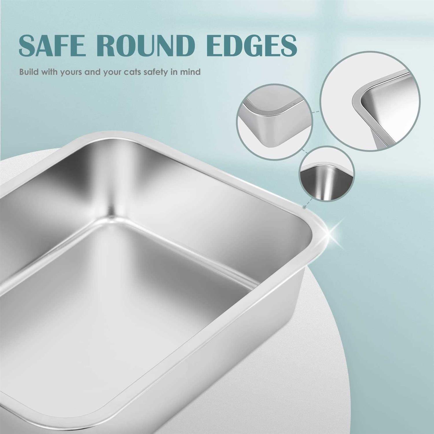 IKITCHEN Stainless Steel Cat Litter Box Small Low Entry Open Metal Litter Pan for Kittens Newborn Cats Rabbits - Nail Gallerys