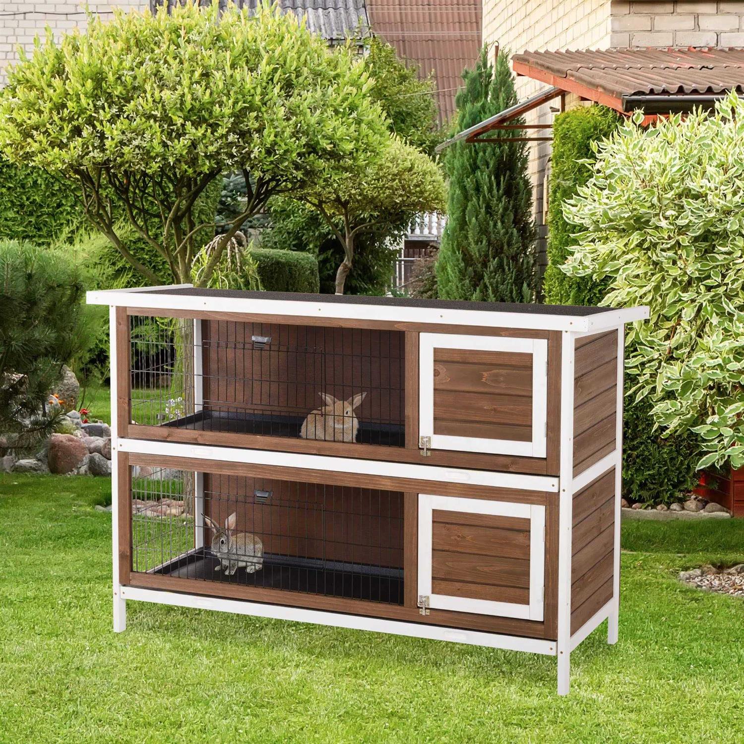 PawHut 54 2-Story Large Rabbit Hutch Bunny Cage Wooden Pet House Small Animal Habitat with Lockable Doors, No Leak Tray and Waterproof Roof - Nail Gallerys