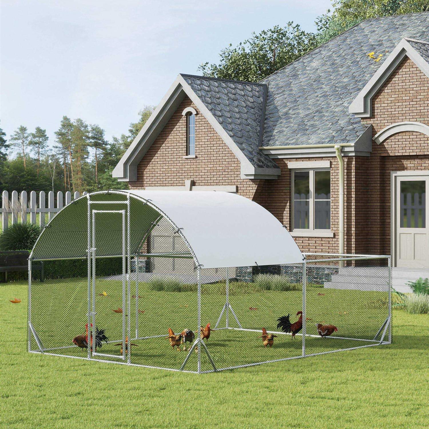 PawHut Metal Chicken Coop Walk-in Enclosure with Cover - Nail Gallerys