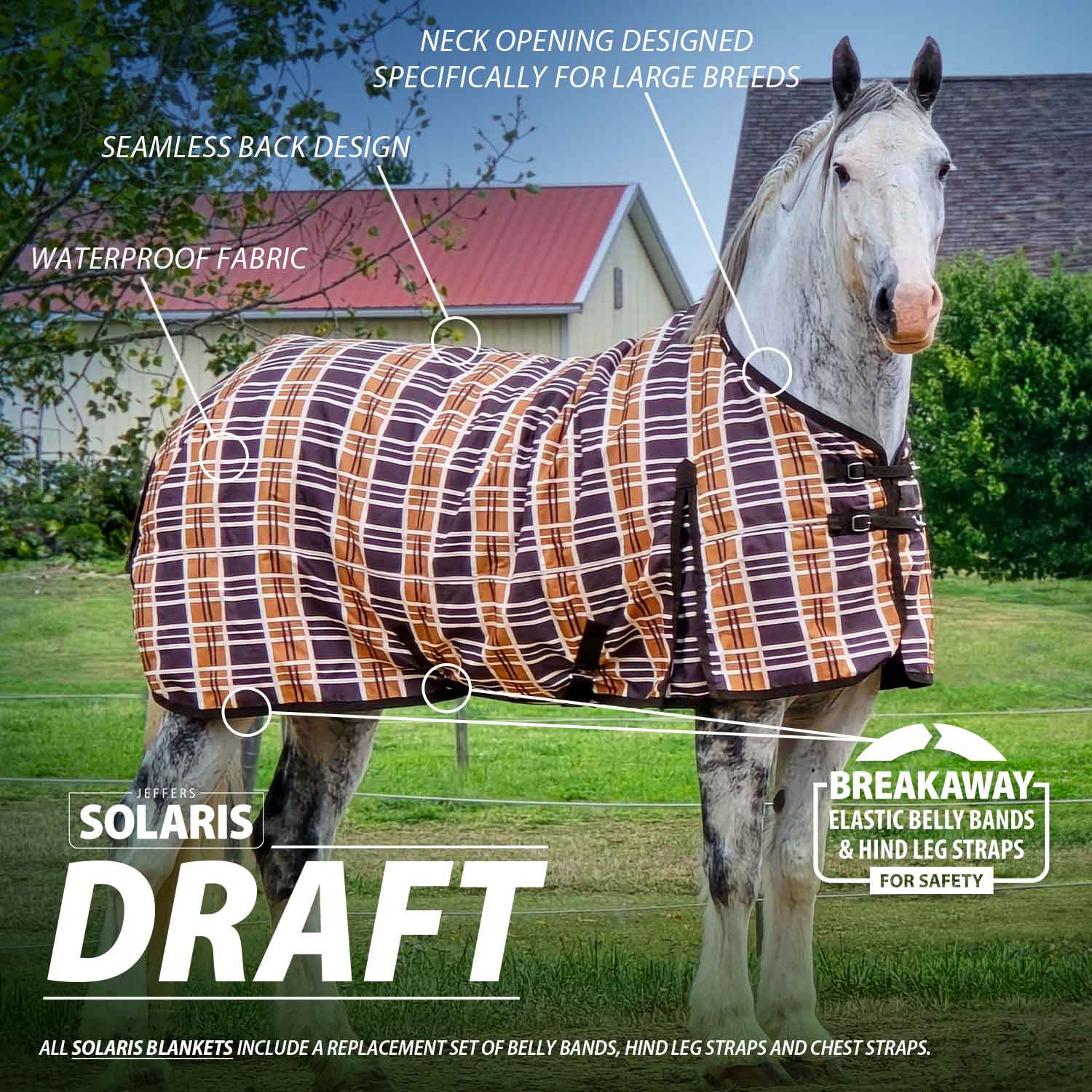 Solaris 1200D Draft Horse Turnout Blanket, 240g, Brown & Cream Plaid - Nail Gallerys