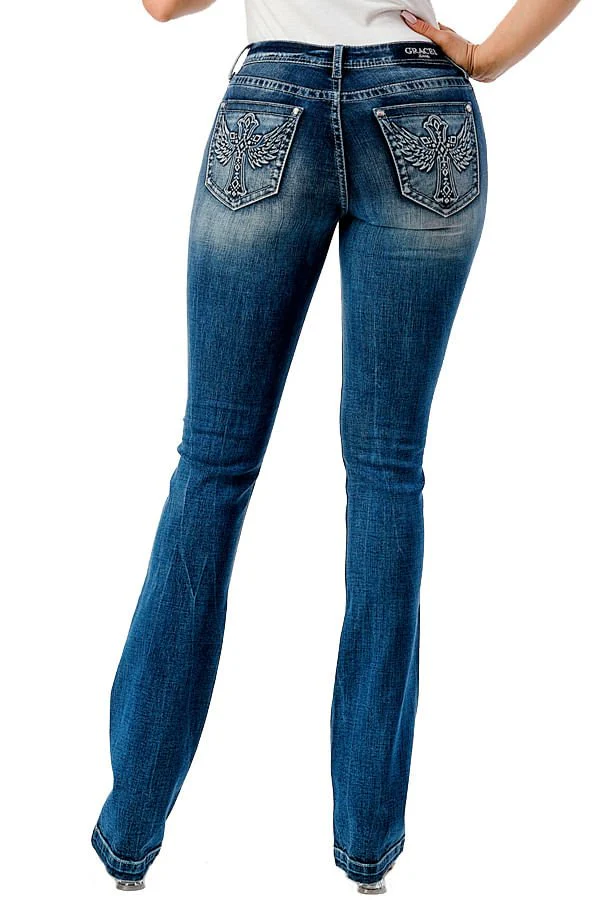 Grace in LA 3D Wing Mid Rise Bootcut Jeans - Nail Gallerys