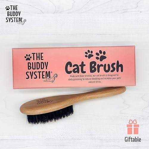 The Buddy System Cat Brush with Boar Bristle and Wooden Handle, Professional Grade Daily Grooming Hairbrush, Reduce Shedding, Soft Hair and Healthy - Nail Gallerys