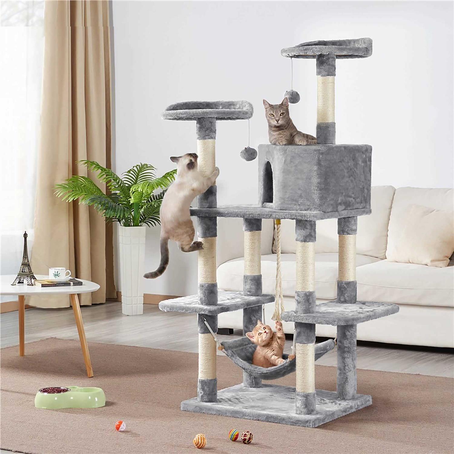 Topeakmart Light Gray Large Cat Tree with Plush Perch - Nail Gallerys