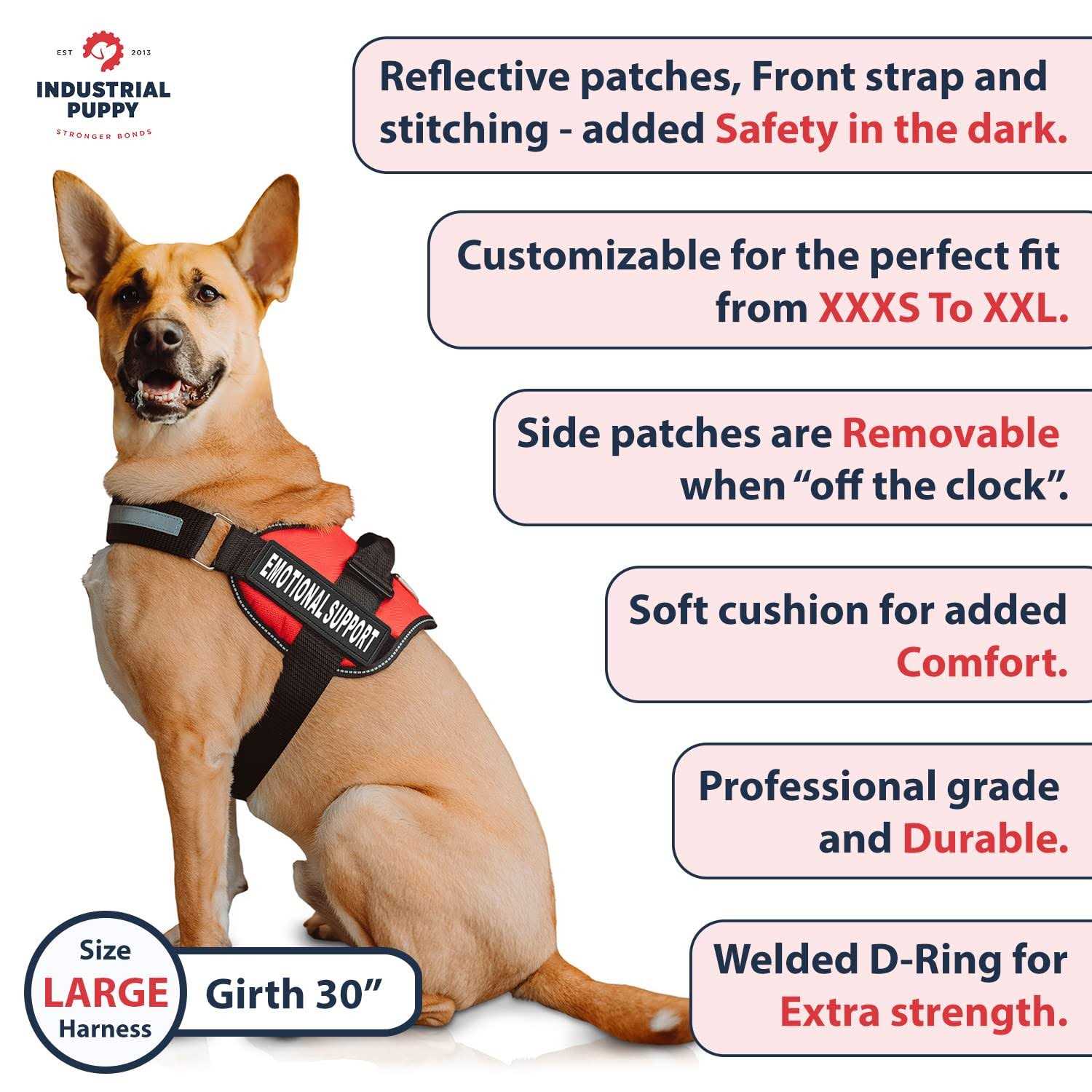 Industrial Puppy Emotional Support Dog Vest Harness with Reflective Straps - Nail Gallerys