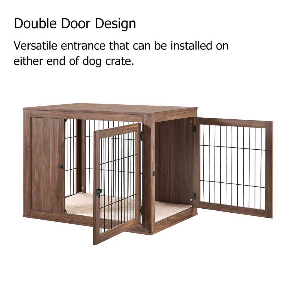 Unipaws Dog Crate End Table with Cushion Wooden Wire Pet Kennels with Double Doors - Nail Gallerys