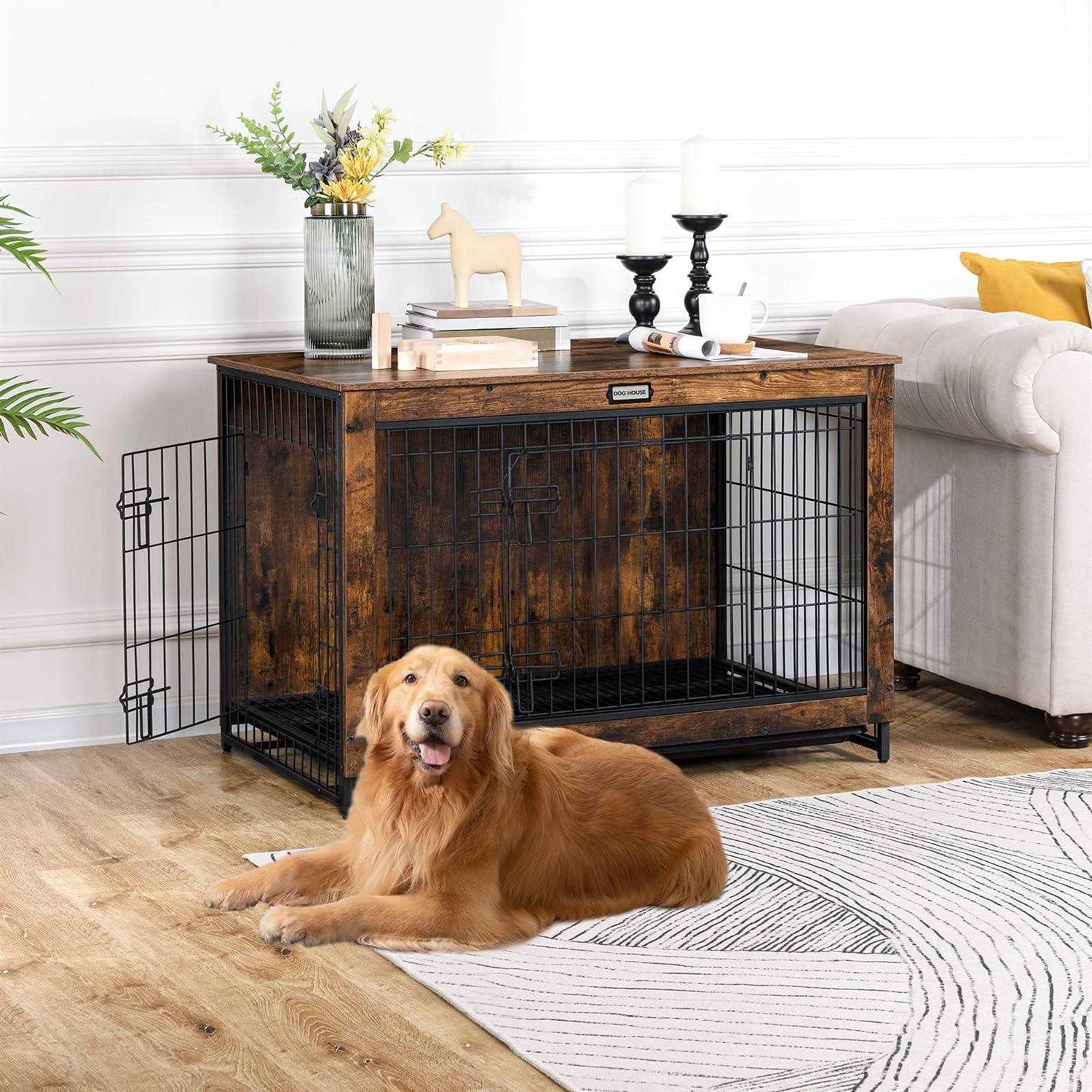 HOOBRO Dog Crate Furniture Large Dog Kennel Indoor 38.6 Wooden Pet Furniture with Pull-Out Tray - Nail Gallerys