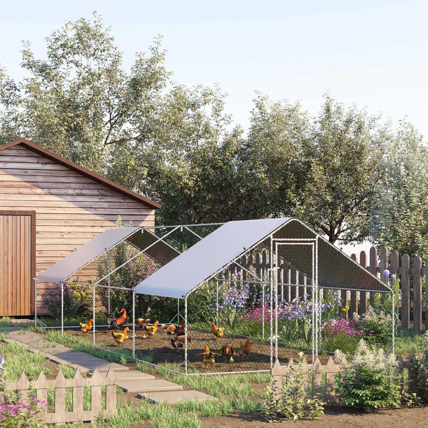 PawHut Large Metal Chicken Coop, Walk-in Poultry Cage Hen Playpen House with Cover and Lockable Door for Outdoor - Nail Gallerys