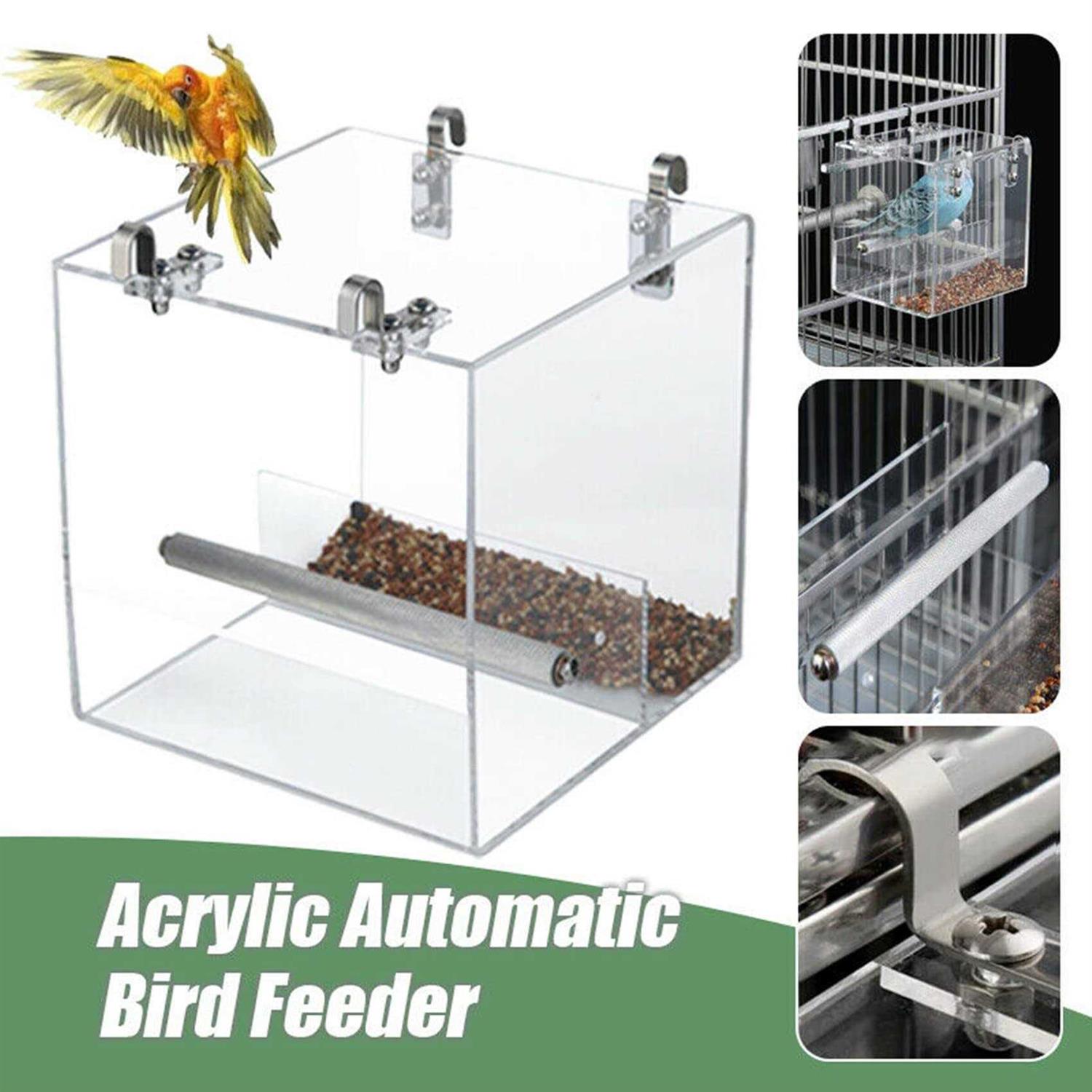 GURECOD Automatic Bird Feeder No Mess Bird Cage Pet Feeder Seed Food Container for Parakeet Canary Cockatiel Parrot Finch Canary Acrylic - Nail Gallerys
