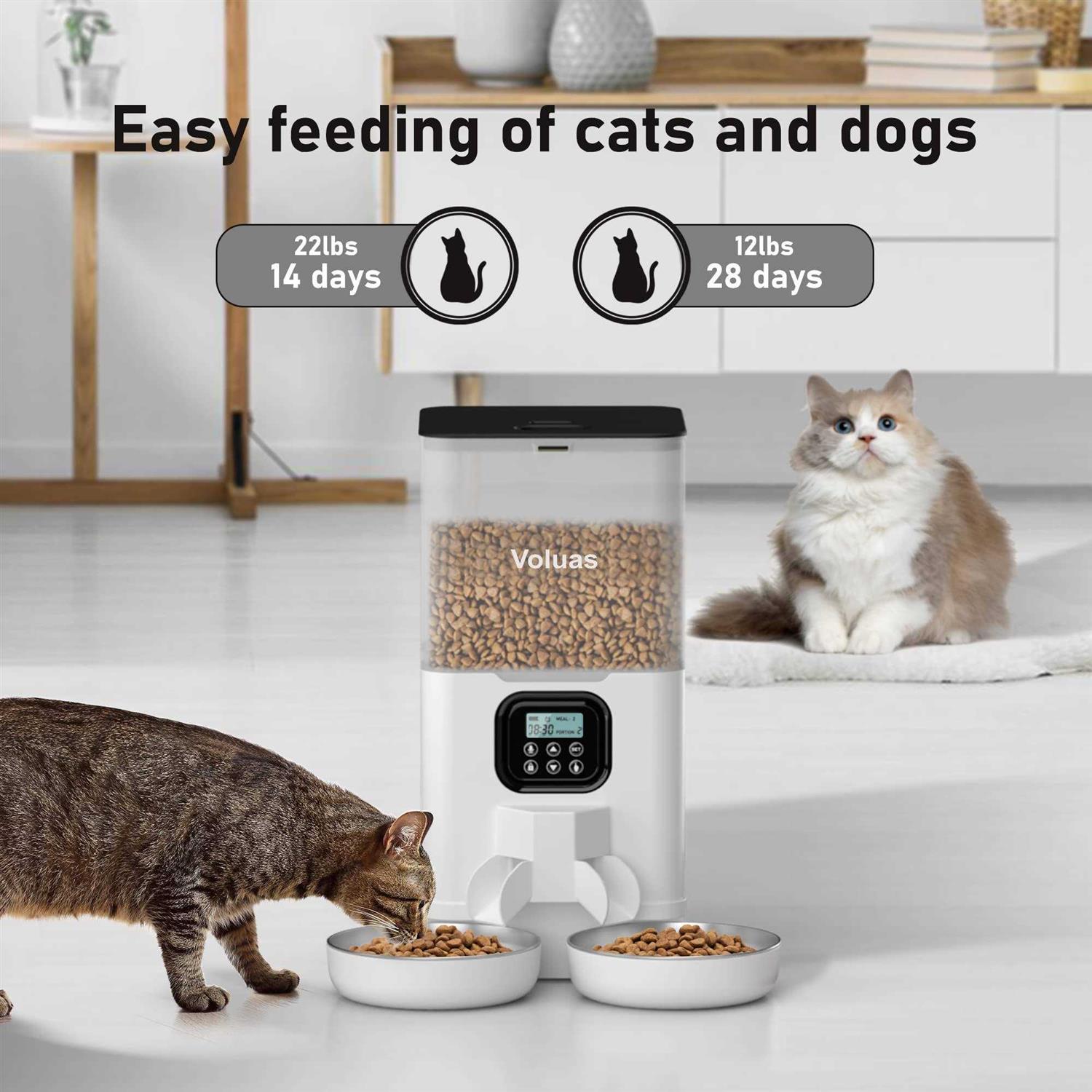 Voluas Automatic Cat Feeders for Two Cats Double Pet Feeder with 2 Stainless Steel Bowls - Nail Gallerys