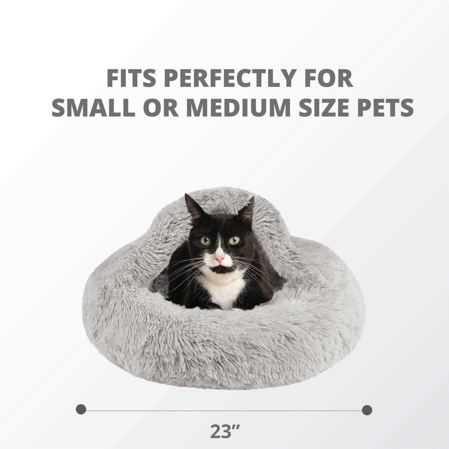 Friends Forever Luna Donut Cat Bed Cave Soft Faux Fur Hooded Blanket Dog couch For Indoor Pet - Nail Gallerys