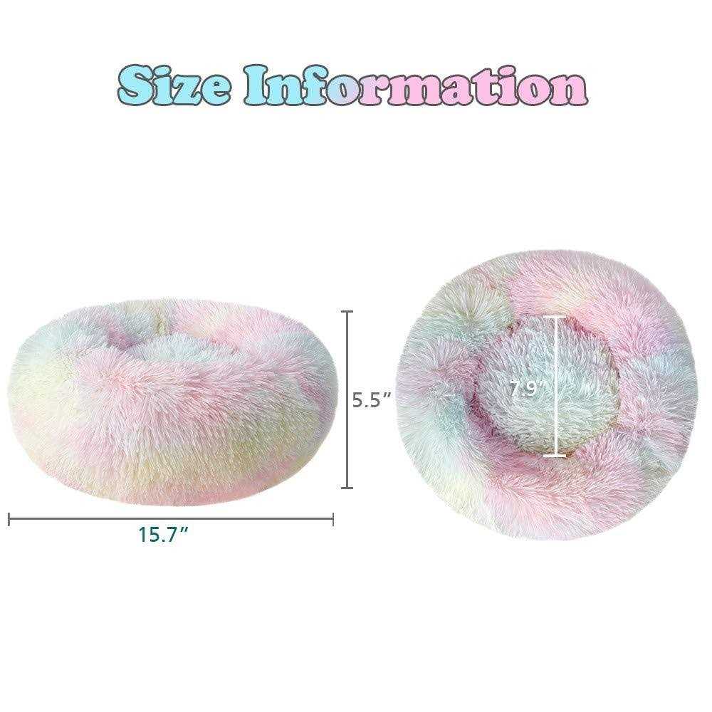Otoez Round Plush Donut Pet Bed Warm Fur Cuddler Dog Cat Cushion Bed Calming Bed Non-Slip Bottom - Nail Gallerys