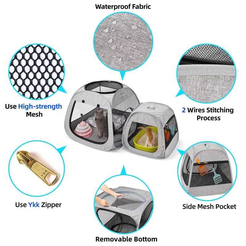 Tenrai Portable Cat Playpen, Trapezoidal Design for Better Standing, Foldable Pet Tent for Indoor and Outdoor Use of Kitten and Puppy - Nail Gallerys