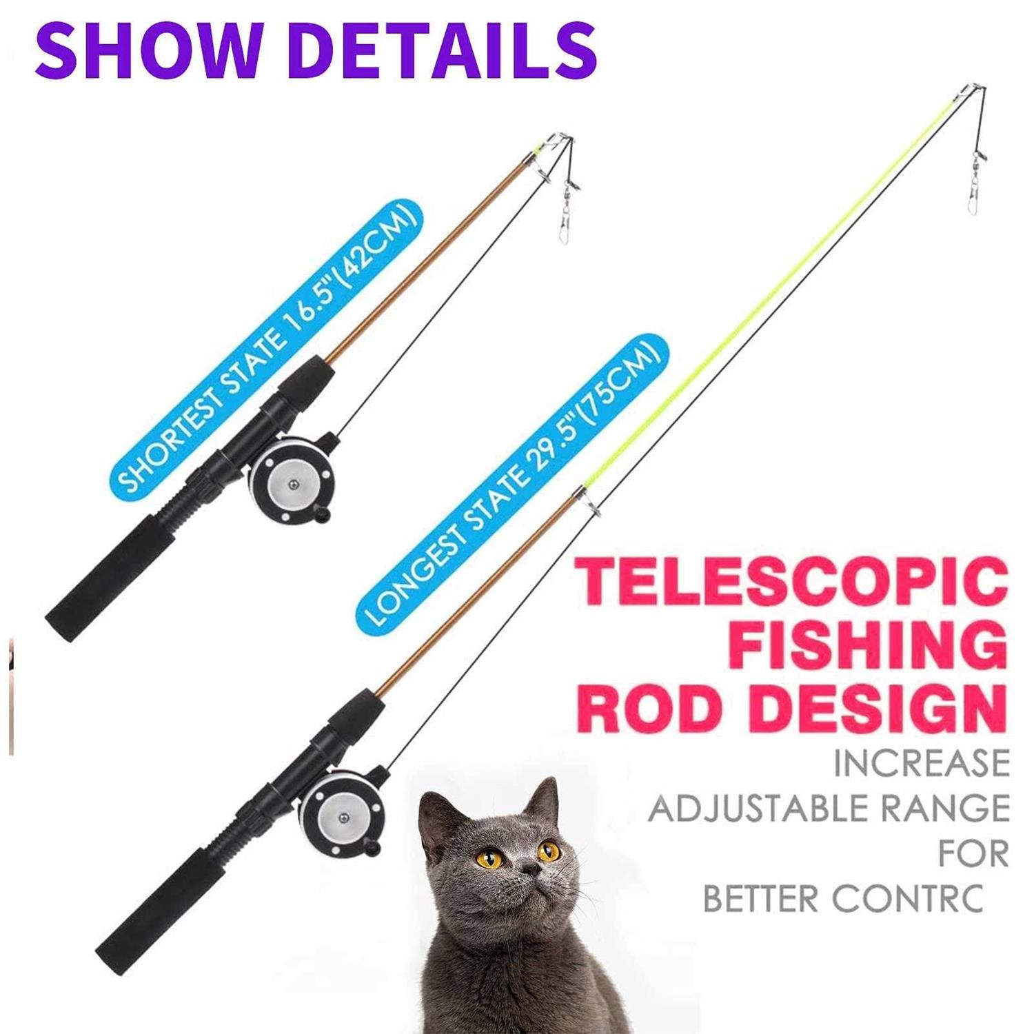 Whefory Retractable Cat Teaser Wand Toy Cat Toys for Indoor Outdoor Cats Interactive Fishing Rod with 8 Pcs Refills Feather Toy - Nail Gallerys
