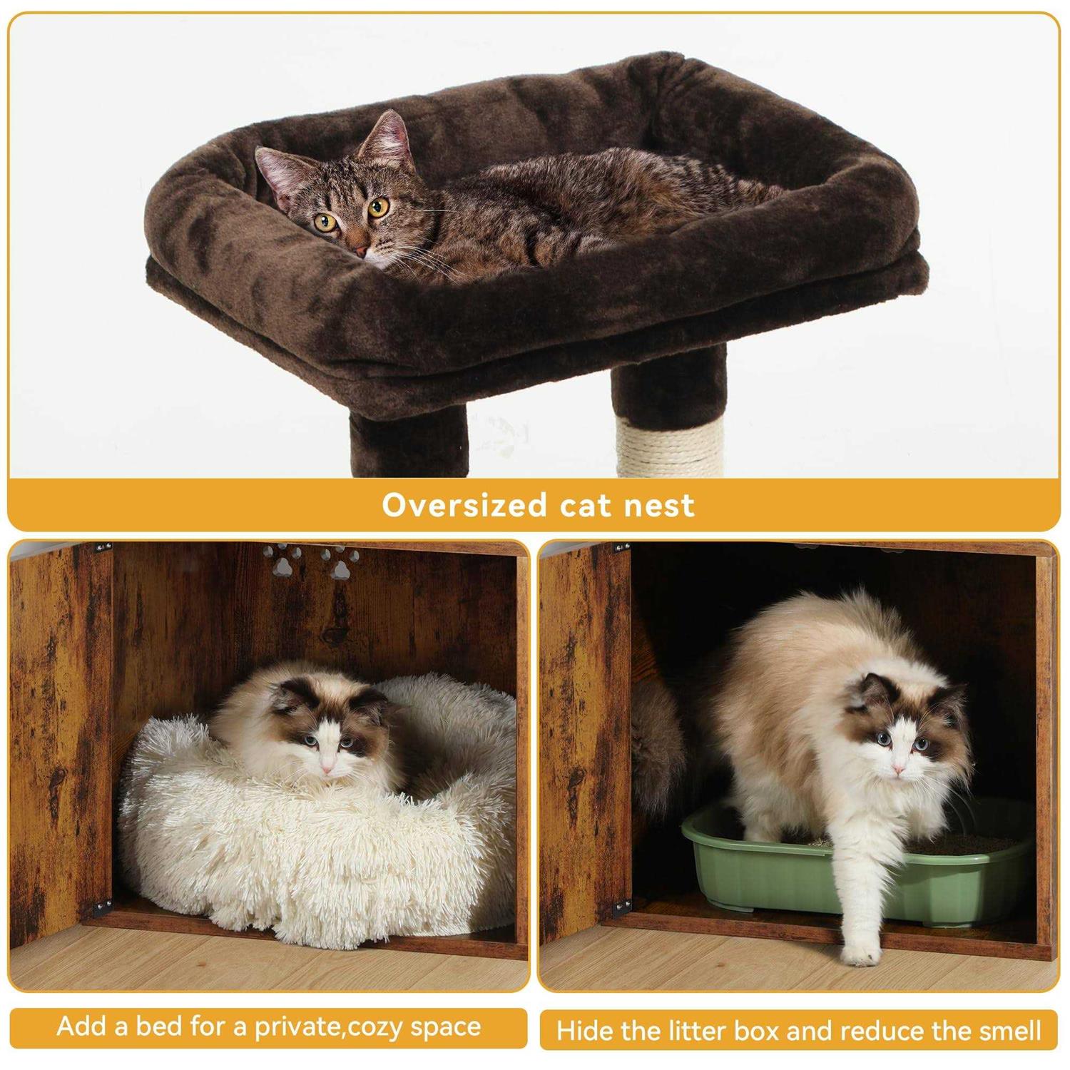 YITAHOME Modern Cat Tree with Litter Box Enclosure, Combo Endtable and - Nail Gallerys