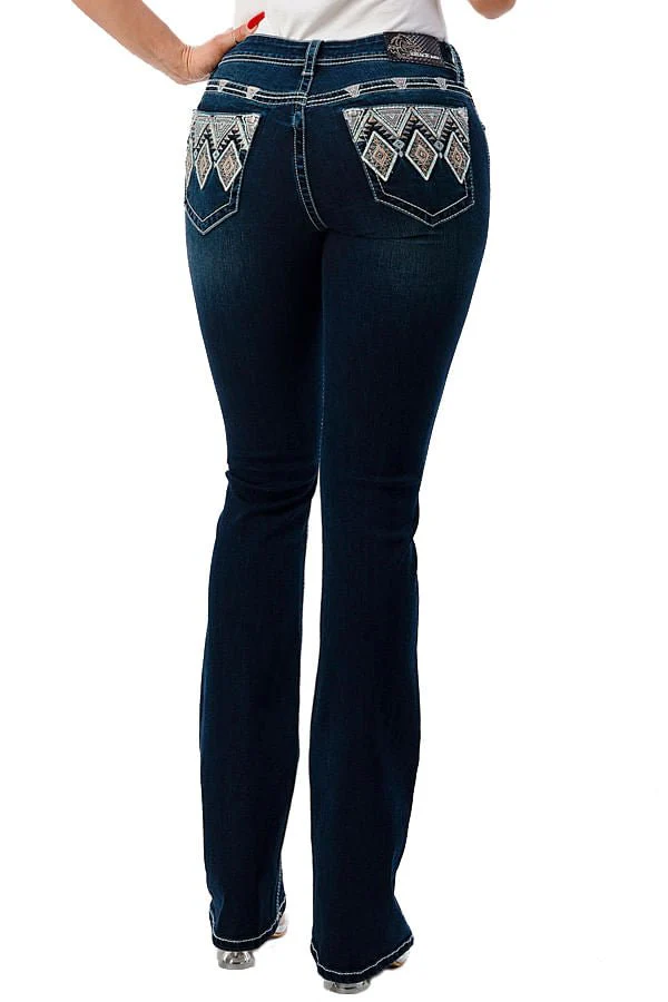 Grace in LA Aztec Embellished Mid Rise Bootcut Jeans - Nail Gallerys