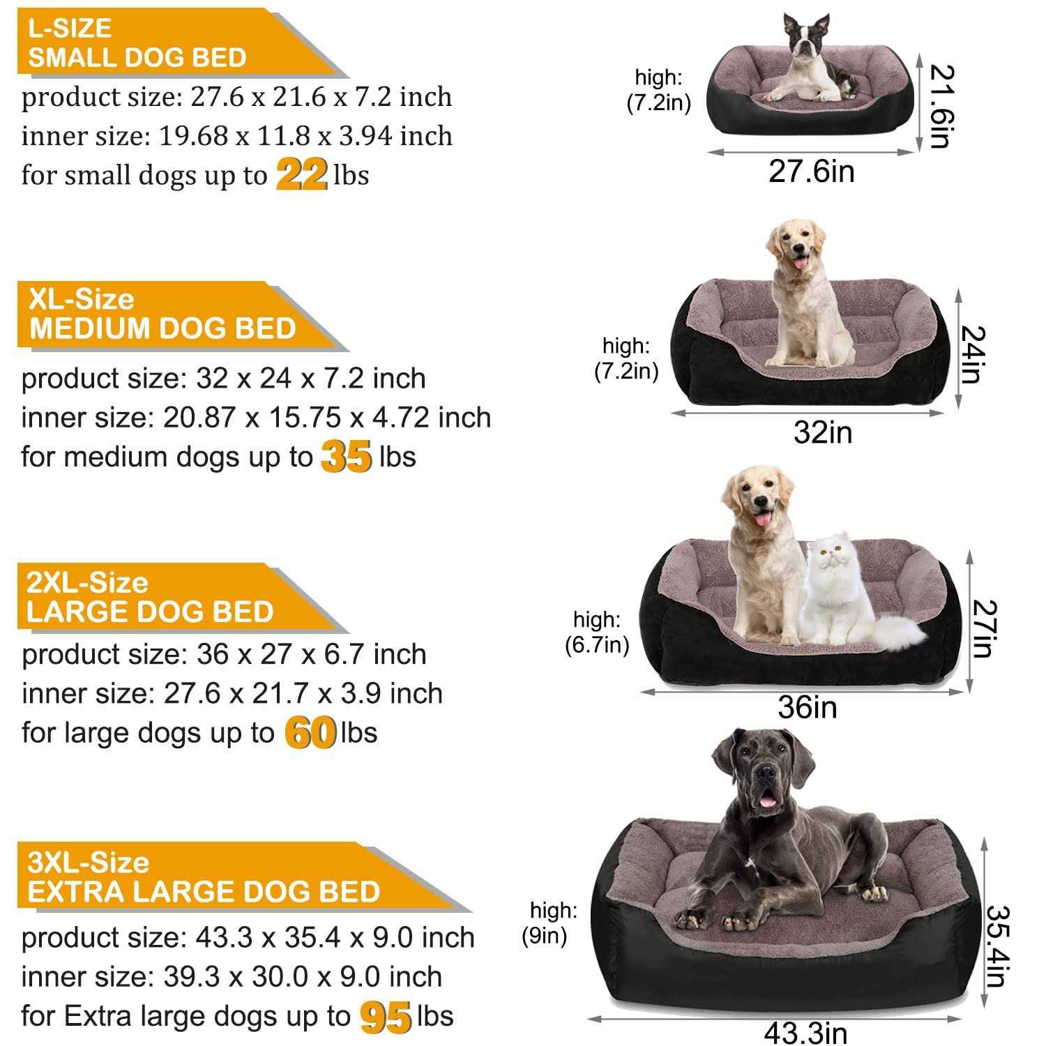 Utotol Dog Beds for Large Dogs Washable Large Pet Dog Bed Sofa Firm Breathable Soft Couch for Jumbo Large Medium Small Puppies Cats Sleeping - Nail Gallerys