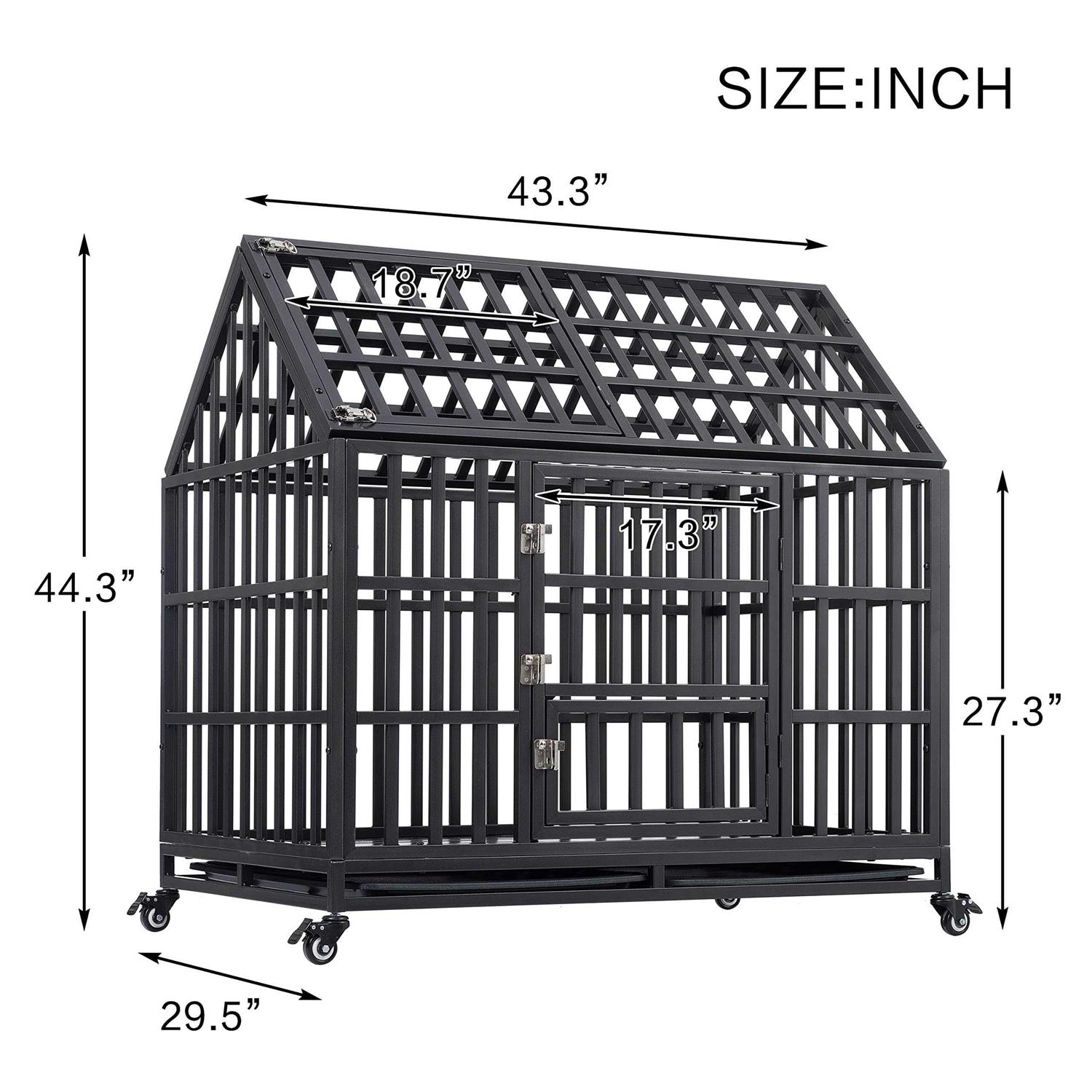 JINTANGLI Pet Heavy Duty Dog Crate for Large Medium Dogs, Metal Pet Cage Kennel Crate Roof Strong Playpen with Sturdy Latches and 4 Lockable Wheels - Nail Gallerys