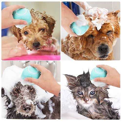 Woleigiao Dog Bath Brush, Pet Massage Brush Shampoo Dispenser, Soft Silicone Brush Rubber Bristle for Dogs and Cats Shower Grooming - Nail Gallerys