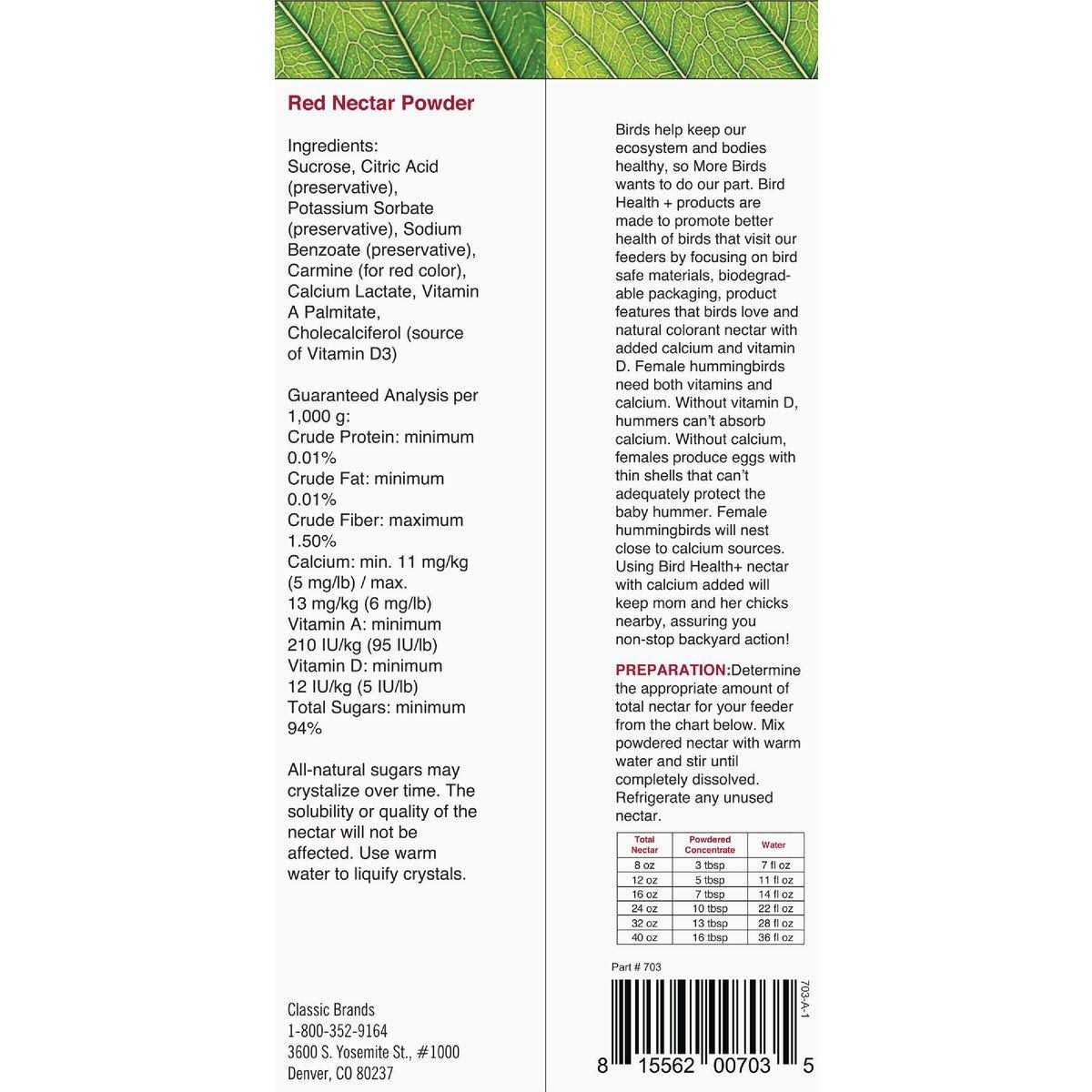 More Birds Health Plus Hummingbird Nectar Powder Concentrate Natural Red - Nail Gallerys