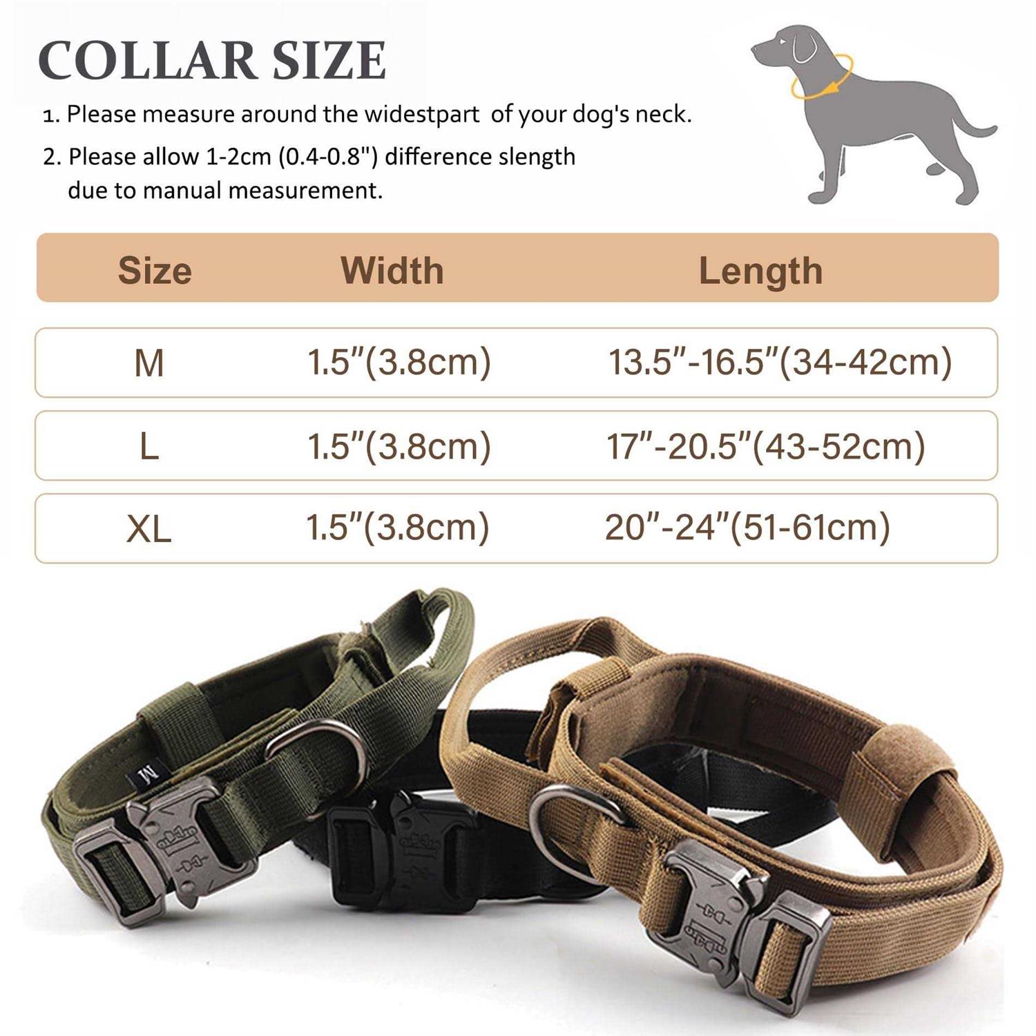 Tactical Dog Collar, Adjustable Military Training Nylon Dog Collar with Control Handle and Heavy Quick-Release Metal Buckle for Small Medium Large - Nail Gallerys