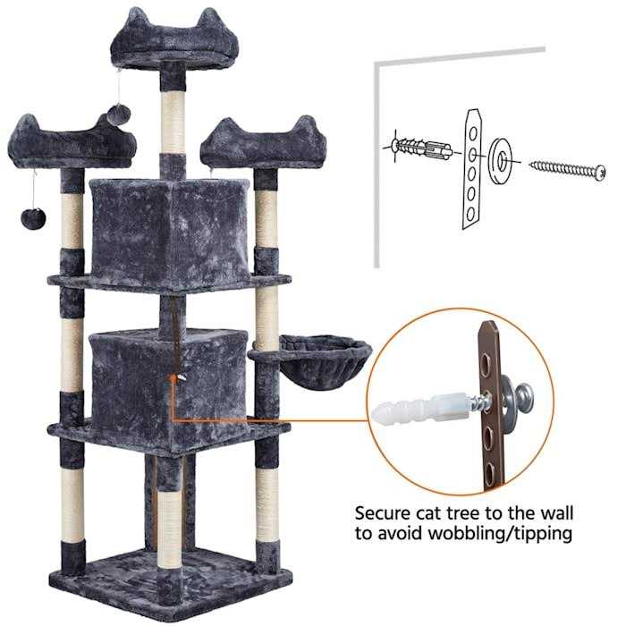 Topeakmart Dark Gray Large Plush Cat Tree with 3 Perches - Nail Gallerys