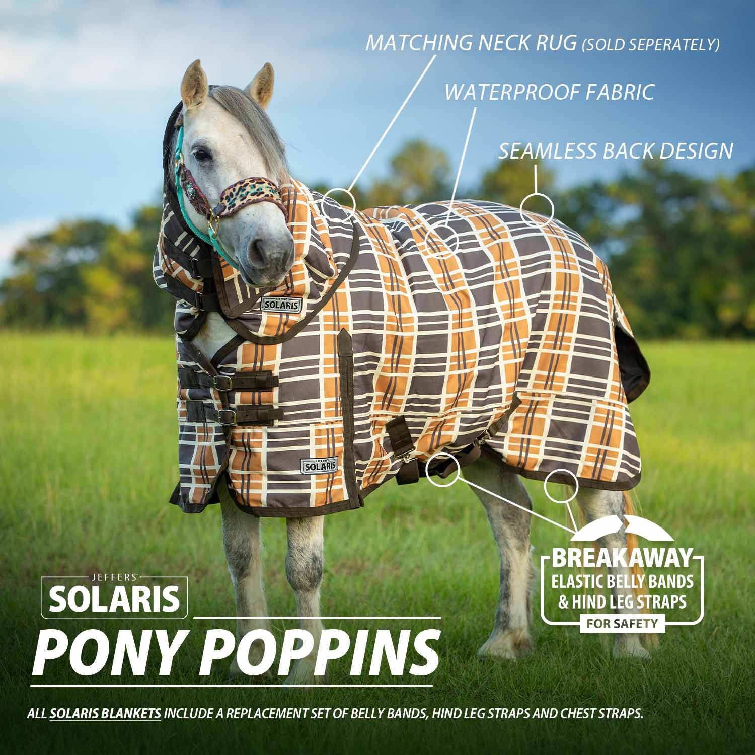 Pony Poppins Solaris Pony Horse Turnout Blanket, Brown & Cream Plaid - Nail Gallerys