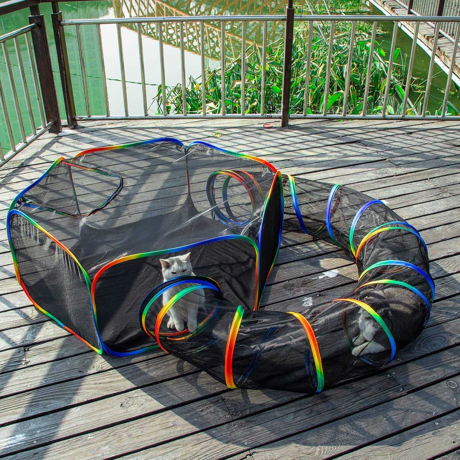 LUCKITTY Outdoor Rainbow Cat Enclosures Playground,Outside House for Indoor Cats Include Portable Cat Tent - Nail Gallerys