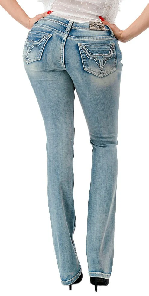 Grace in LA 3D Steer Head Mid Rise Bootcut Jeans - Nail Gallerys
