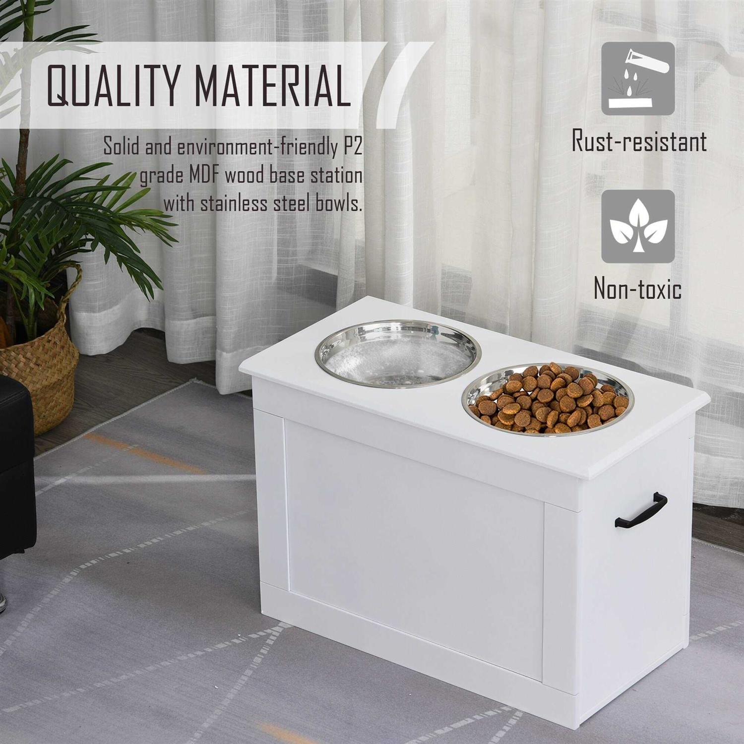 PawHut Raised Pet Feeding Storage Station with 2 Stainless Steel Bowls Base for Large Dogs and Other Large Pets - Nail Gallerys