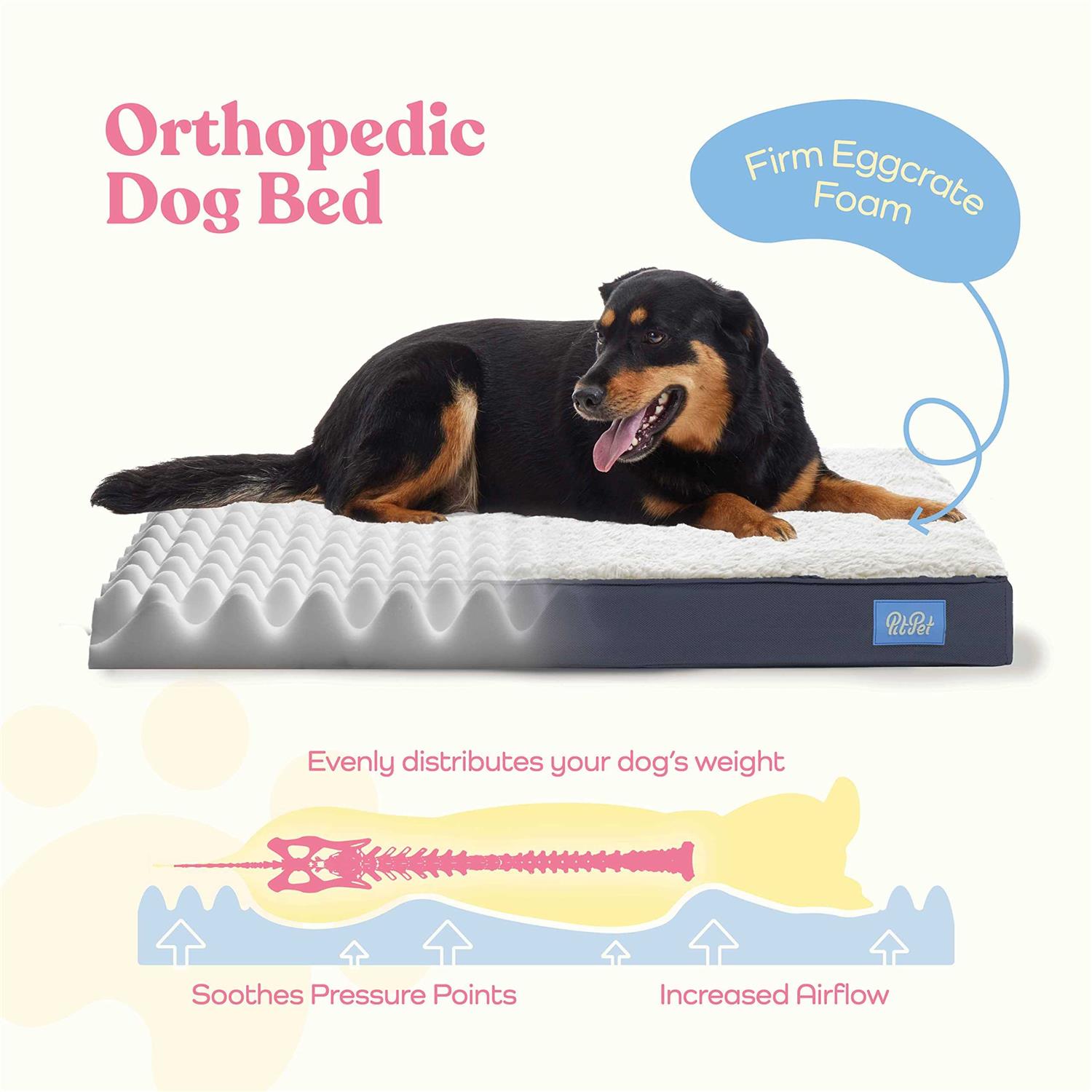 Pitpet Orthopedic Large Dog Bed Ultra Comfortable Dog Bed for Large Dogs Small, Medium, Large and Extra-Large Dogs/Cats with Sherpa top - Nail Gallerys