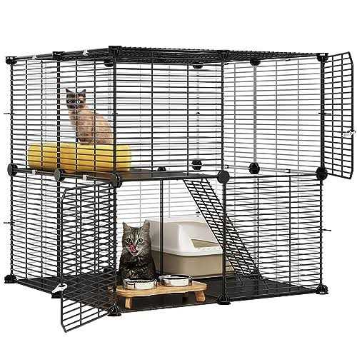 YITAHOME Cat Cage 2 Tier Indoor Cat Kitten Cage DIY Pet Playpen Metal Kennel - Nail Gallerys