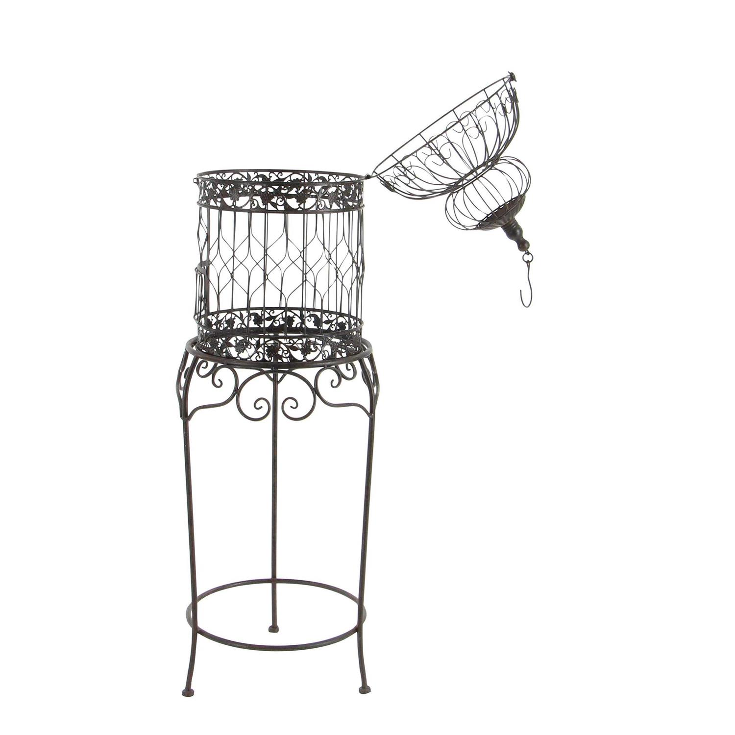 DecMode Black Metal Indoor Outdoor On Removable Stand Birdcage with Latch Lock Closure and Top Hook - Nail Gallerys