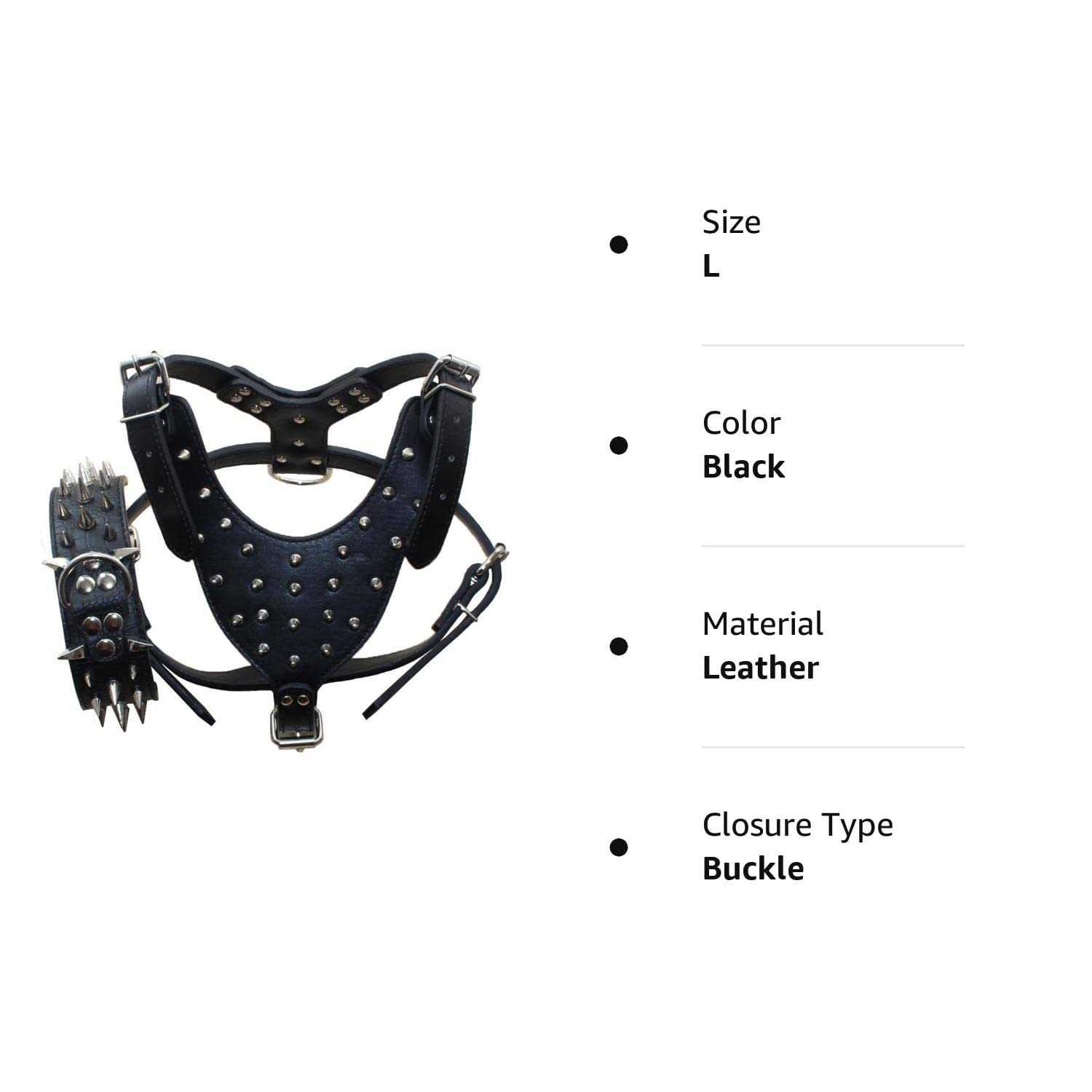 Haoyueer Leather Spiked Studded Medium & Large Dog Collars Harnesses Matching Set for Pit Bull,Mastiff - Nail Gallerys