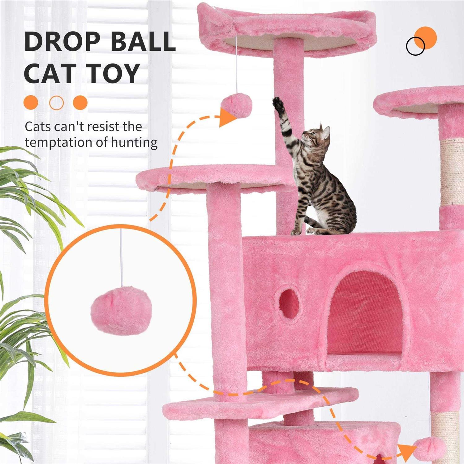 Bestpet 54in Cat Tree Tower with Cat Scratching Posts Stand House Cat Condo with Funny Toys - Nail Gallerys