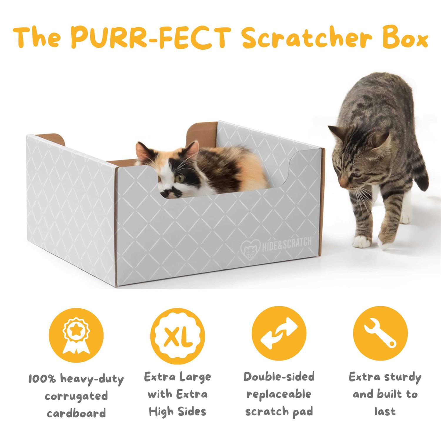 Hide & Scratch Extra-Large Heavy Duty Cardboard Cat Scratcher and Lounger Box with Refillable Scratch Pad - Nail Gallerys
