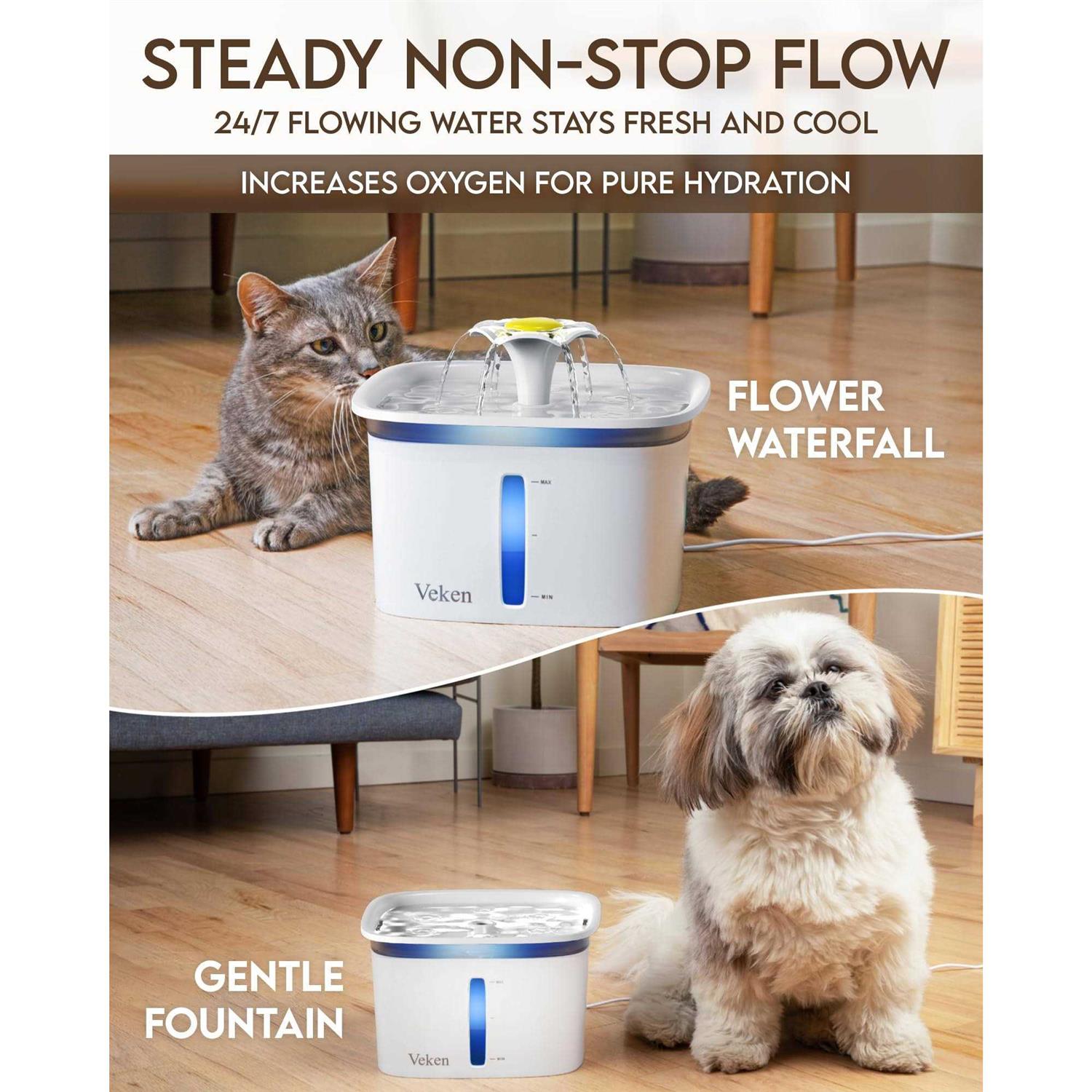 Veken 95oz/2.8L Pet Fountain Automatic Cat Water Fountain Dog Water Dispenser with Smart Pump for Cats - Nail Gallerys