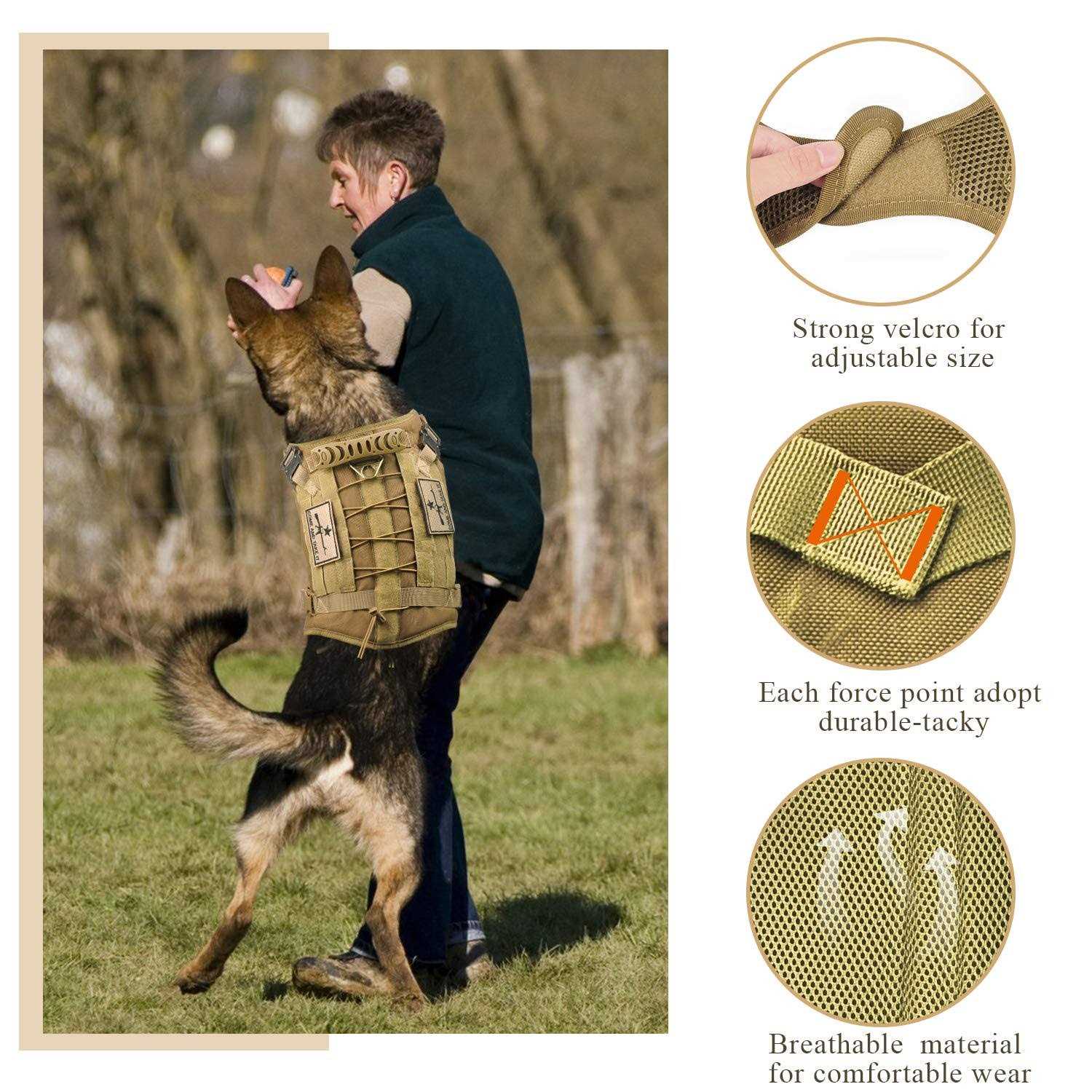 SALFSE Tactical Service Dog Vest Harness K9 Military Molle Dog Vest for Outdoor Training Hunting Pet Harness with Rubber Handle & Metal - Nail Gallerys