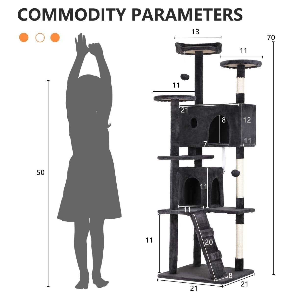 Niamvelo 70-in Cat Tree Tower Furniture Cat Condo with Scratching Post for Indoor Cats - Nail Gallerys