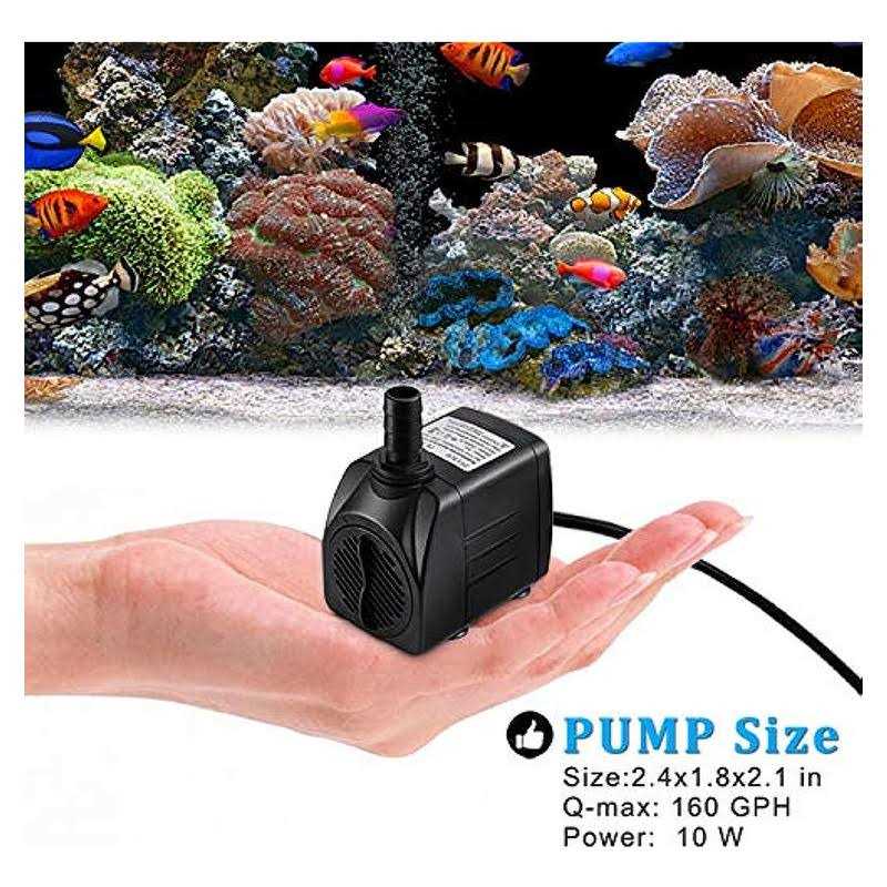 PULACO 10W 160GPH Submersible Pump with 3.3 ft Tubing for Aquariums - Nail Gallerys