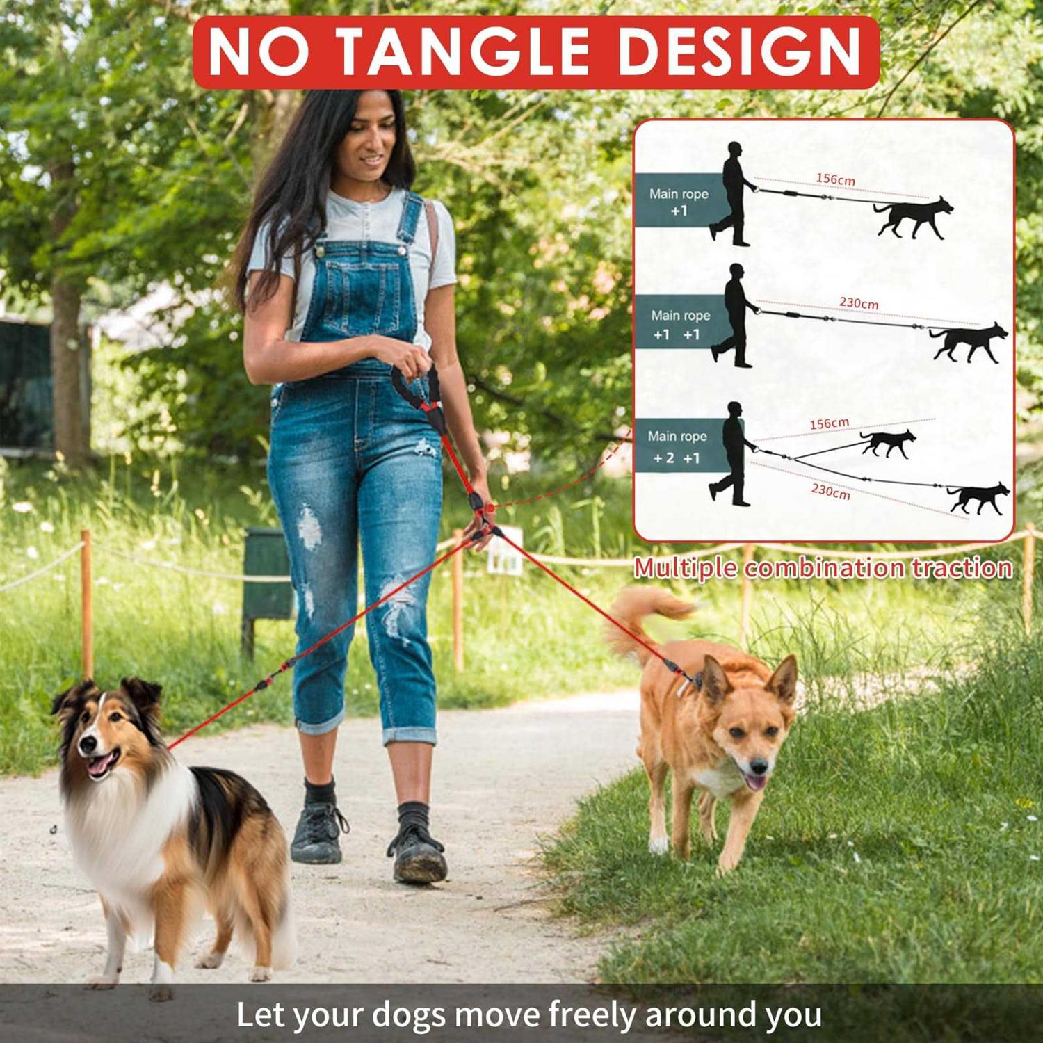 Mengbei tribe Heavy Duty 3 Dog Leash,3 Way Dog Leash No Tangle,Detachable 360° Swivel Device,Multiple Dog Leash with Padded Handle,for Walking and - Nail Gallerys