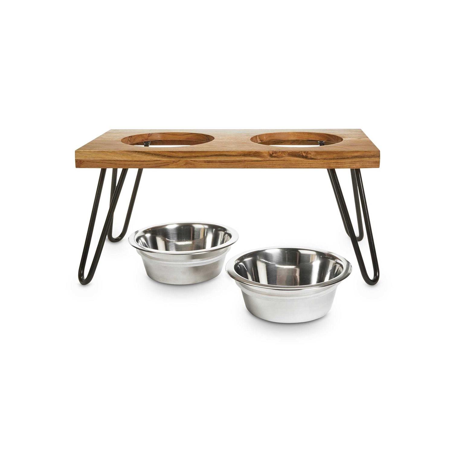EveryYay Better Together Elevated Wood Double Diner with Stainless-Steel Bowls for Dogs - Nail Gallerys