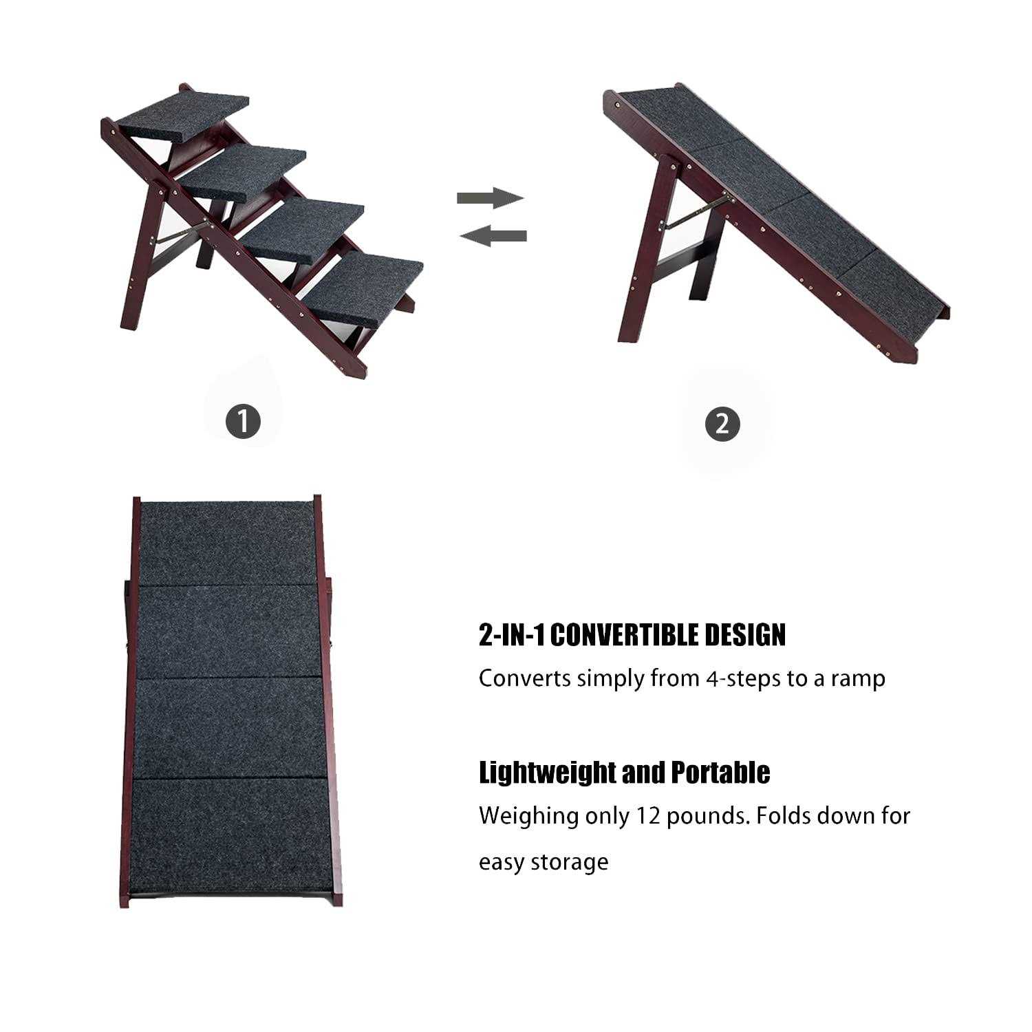 Mewang Wooden Dog Stairs/Steps Foldable 4 Levels Pet Stairs & Ramp Perfect for Beds and Cars - Nail Gallerys