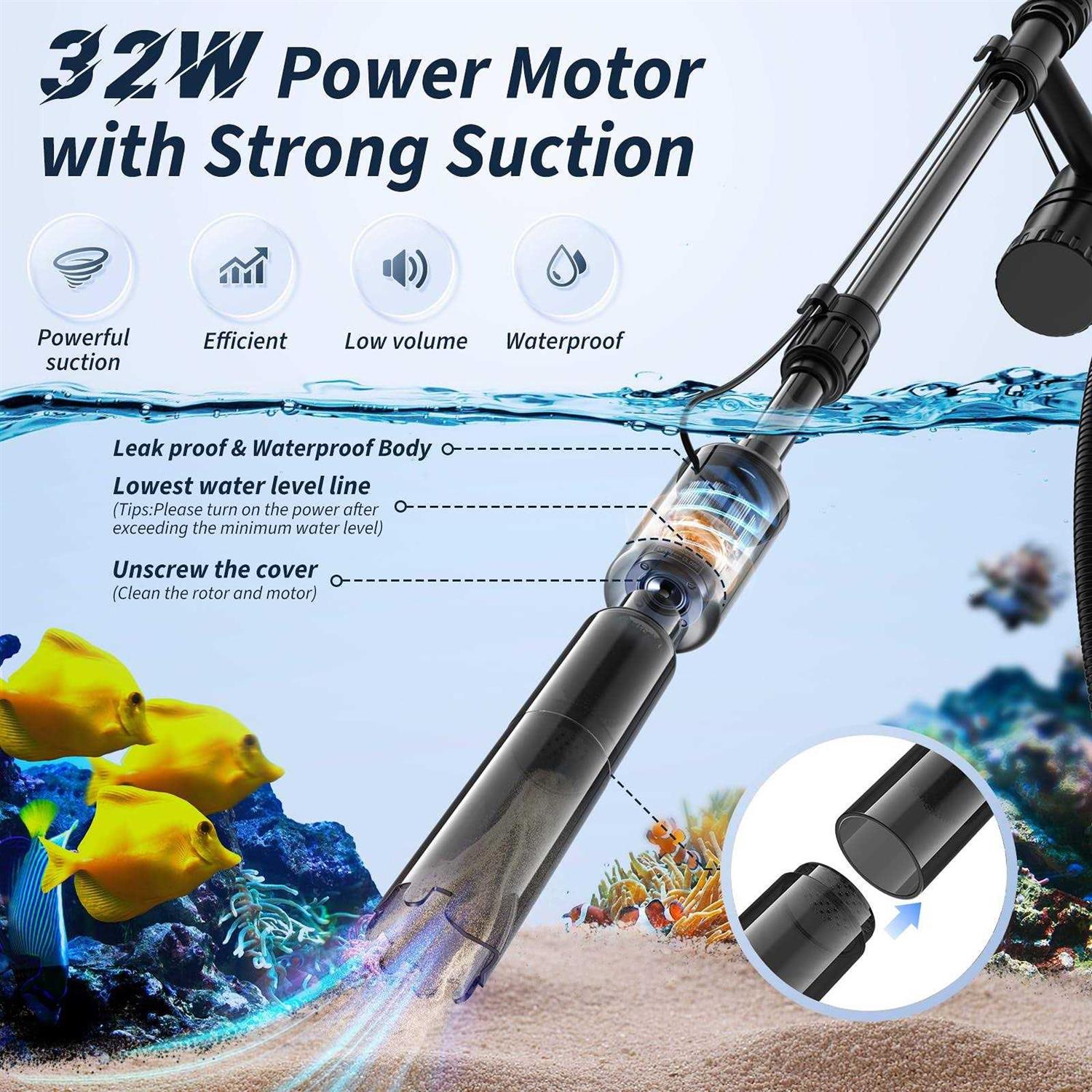 Mildhug Fish Tank Cleaner Aquarium Gravel Cleaner 530GPH/32W Electric Fish Tank Cleaning Tools - Nail Gallerys