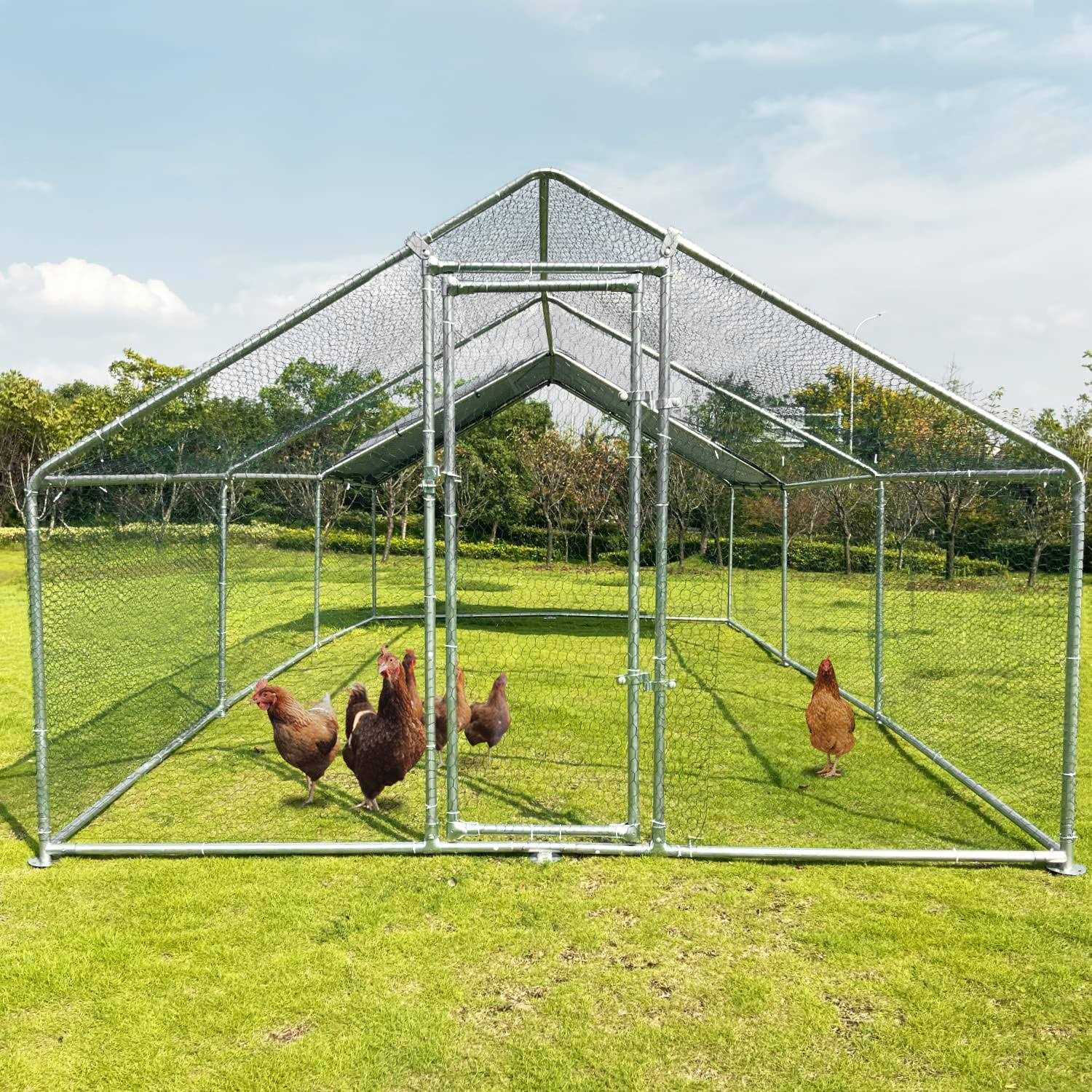NGTEEN Large Metal Chicken Coop Walk-in Poultry Cage Chicken Run Pen Dog Kennel with Waterproof and Anti-Ultraviolet Cover for Outdoor Farm Use - Nail Gallerys