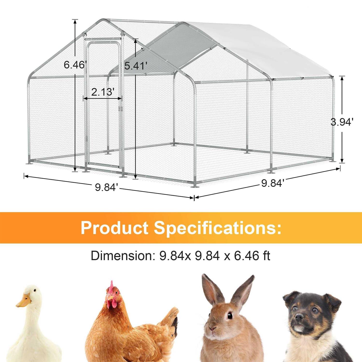 Morngardo Chicken Coop Large Metal Run for 20 Chickens Walk in Yard Poultry Cage Hen House with Waterproof Cover - Nail Gallerys