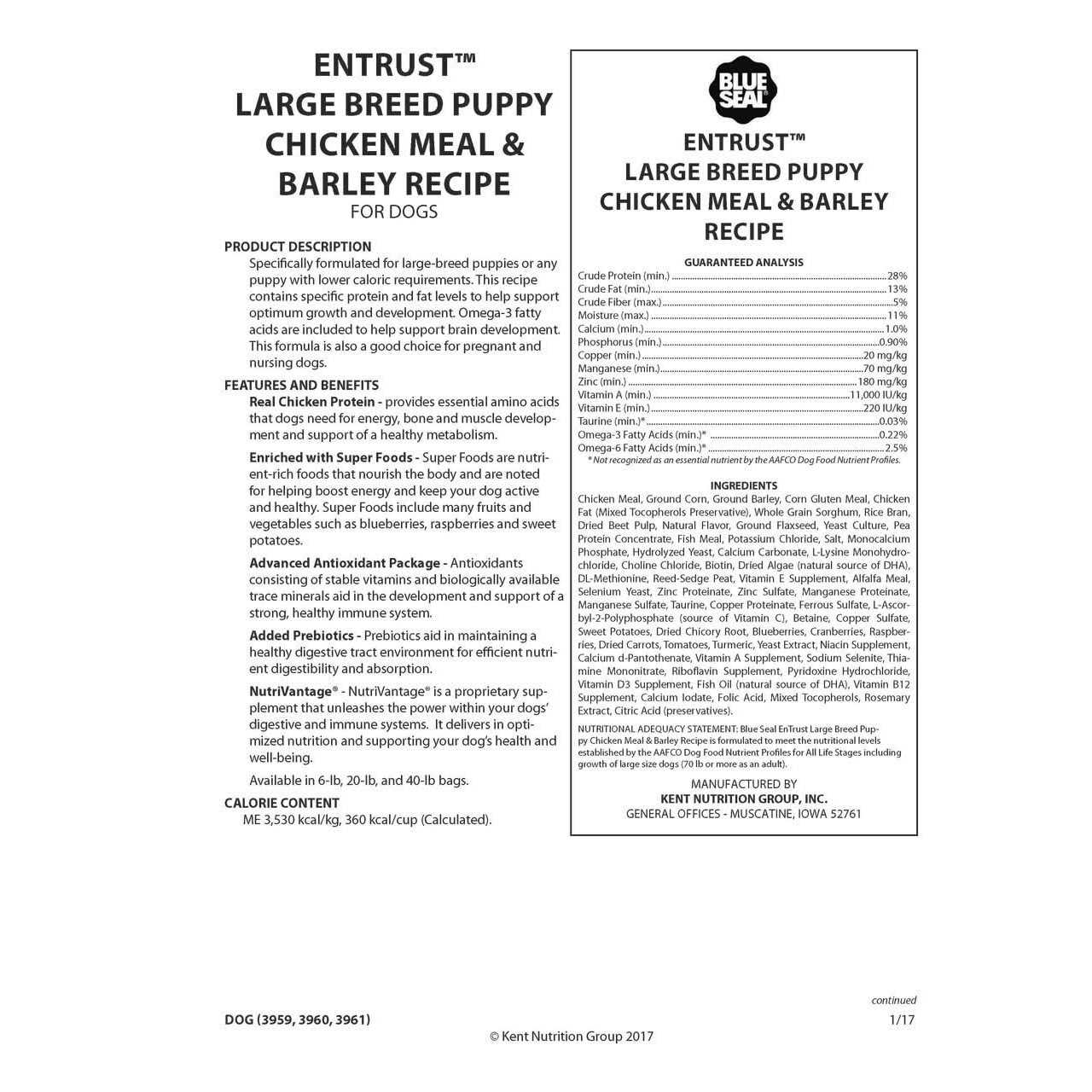 Entrust Large Breed Puppy Chicken Meal & Barley Recipe - Nail Gallerys