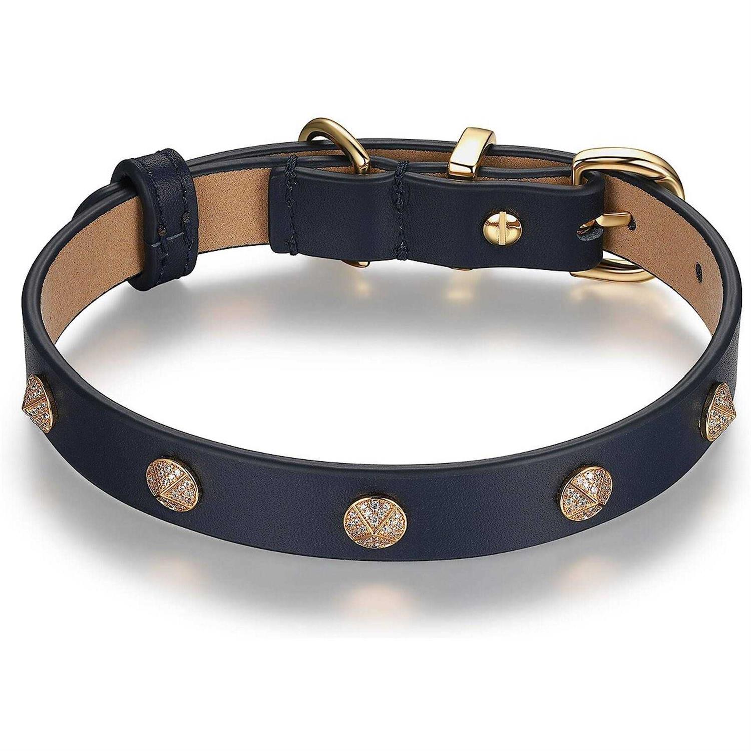 Scamper & Co Genuine Leather & Microfiber Bejeweled Circular Stud Dog Collar - Nail Gallerys