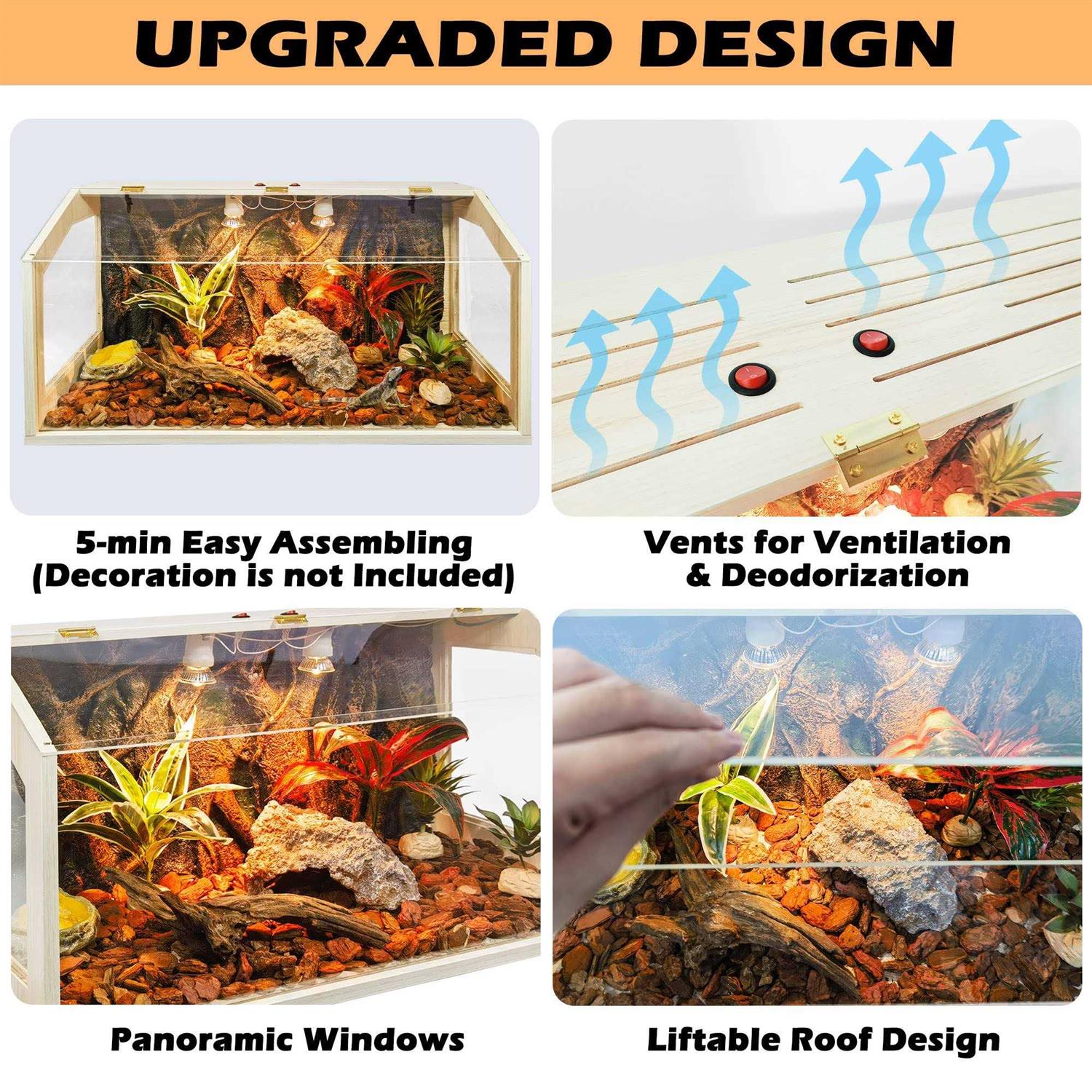 Prolee 21 Gallon to 68 Gallon Reptile Terrarium Tank Tank Bearded Dragon Tank with Roof Door - Nail Gallerys